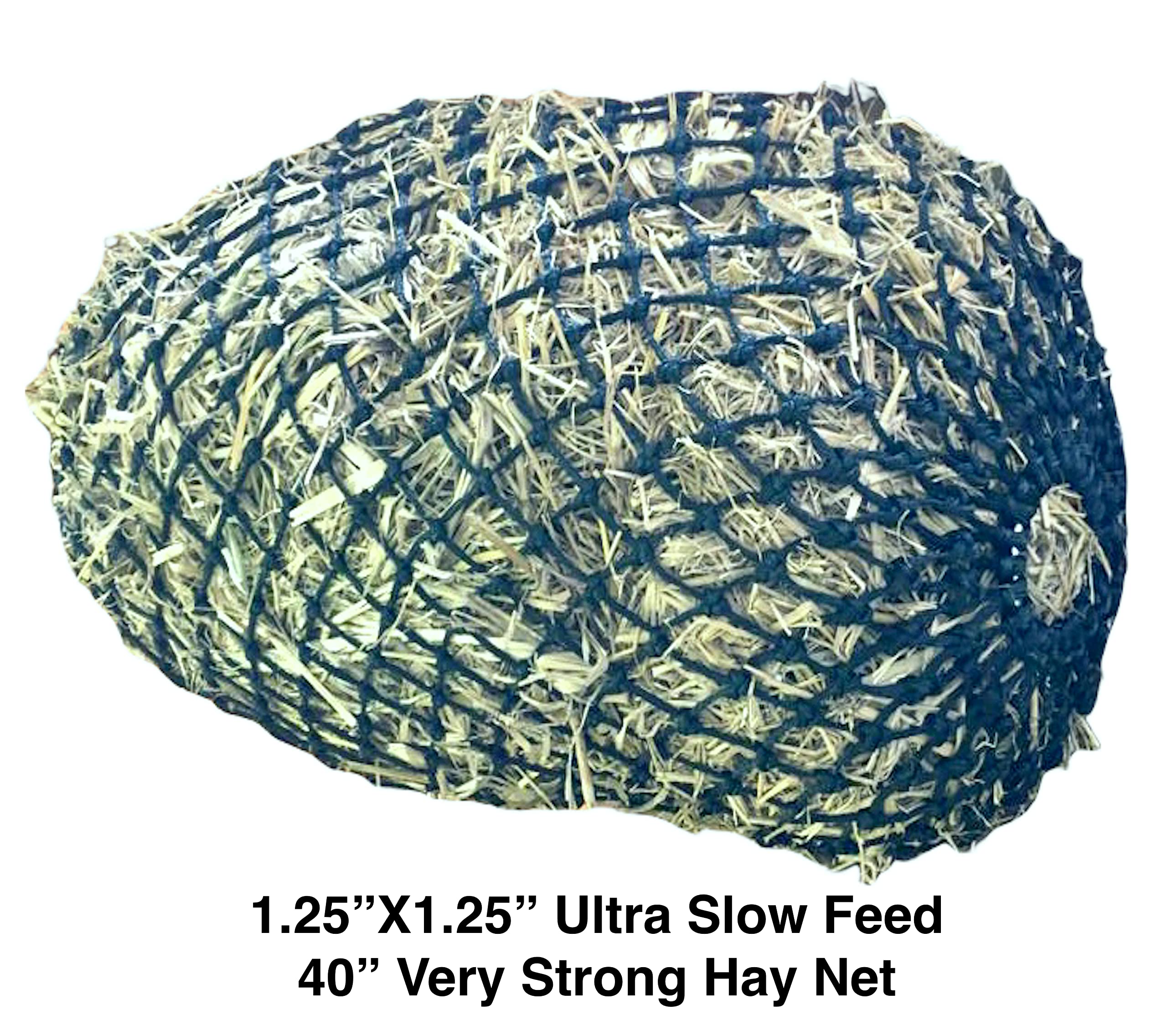 Majestic Ally 1.25”x1.25” Holes Ultra Slow Feed 40” Very Sturdy Hay Net with Bottom Ring for Goat, Sheep, Simulate Grazing and Reduces Waste (Black) - Image 3