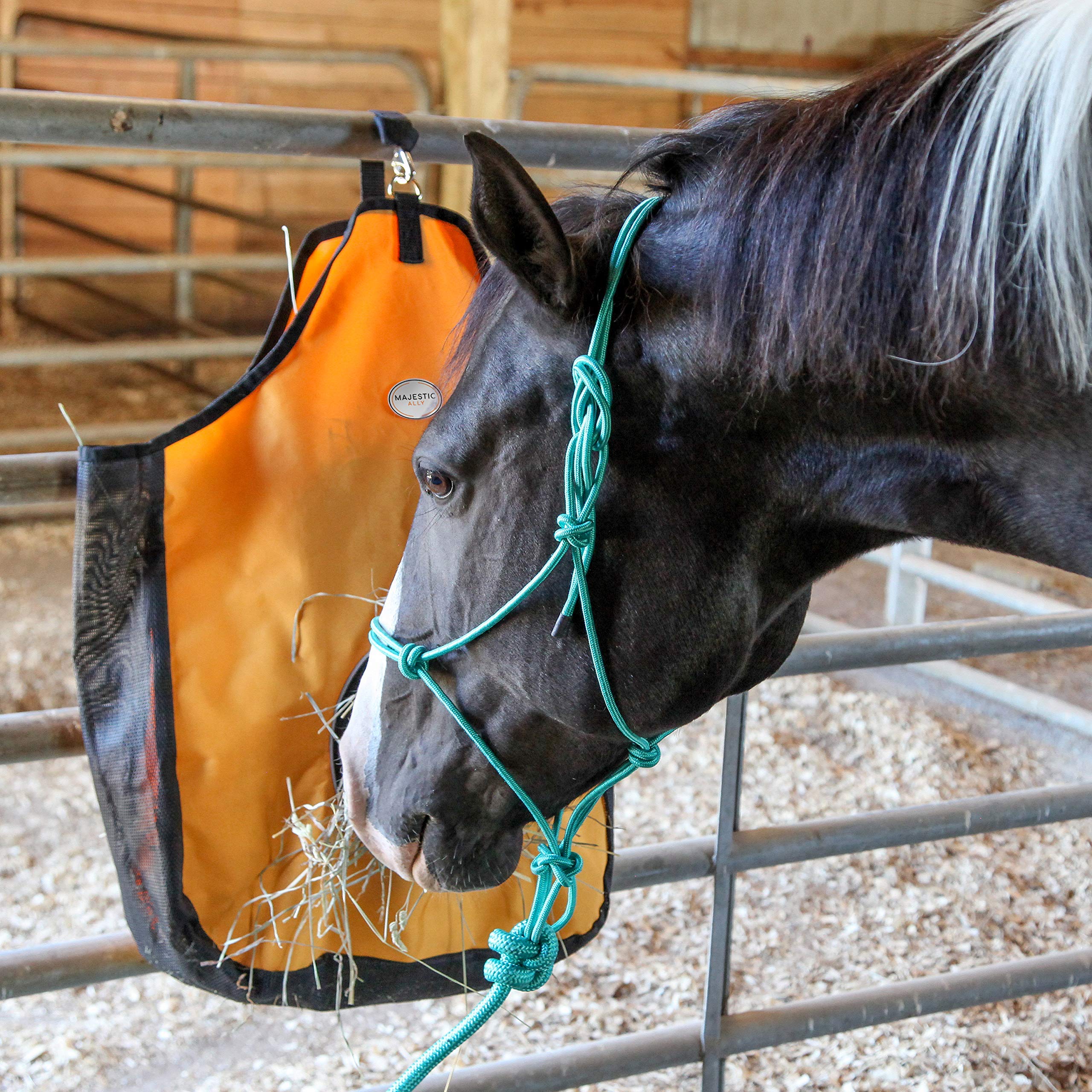 Majestic Ally 1200 D Hay Feeder Tote bag for Horses, Sheep with Reflective Trim- Reduces Waste - comes with 36” Hay Net. (Black) - Image 4