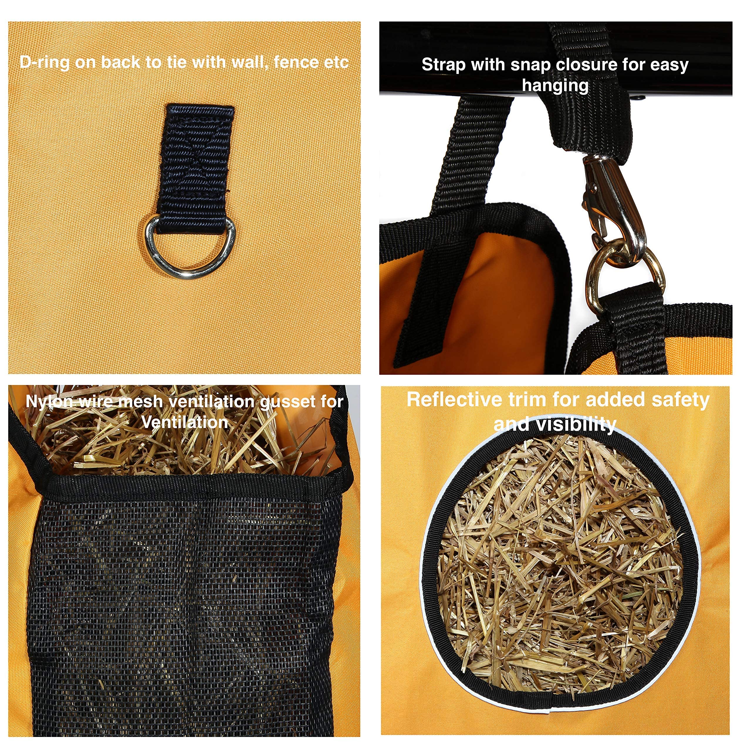 Majestic Ally 1200 D Hay Feeder Tote bag for Horses, Sheep with Reflective Trim- Reduces Waste - comes with 36” Hay Net. (Black) - Image 5