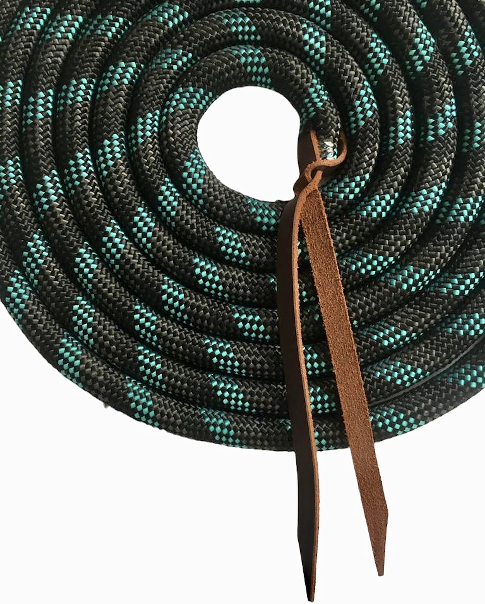 Majestic Ally 14' Pack of 2 Poly Training Lead Rope with Leather Popper for Horses & Livestock – 14 Foot Long and 5/8 inch Thick - Replaceable Heavy-Duty Bolt Snap (Turquoise-Gray-Black) - Image 4