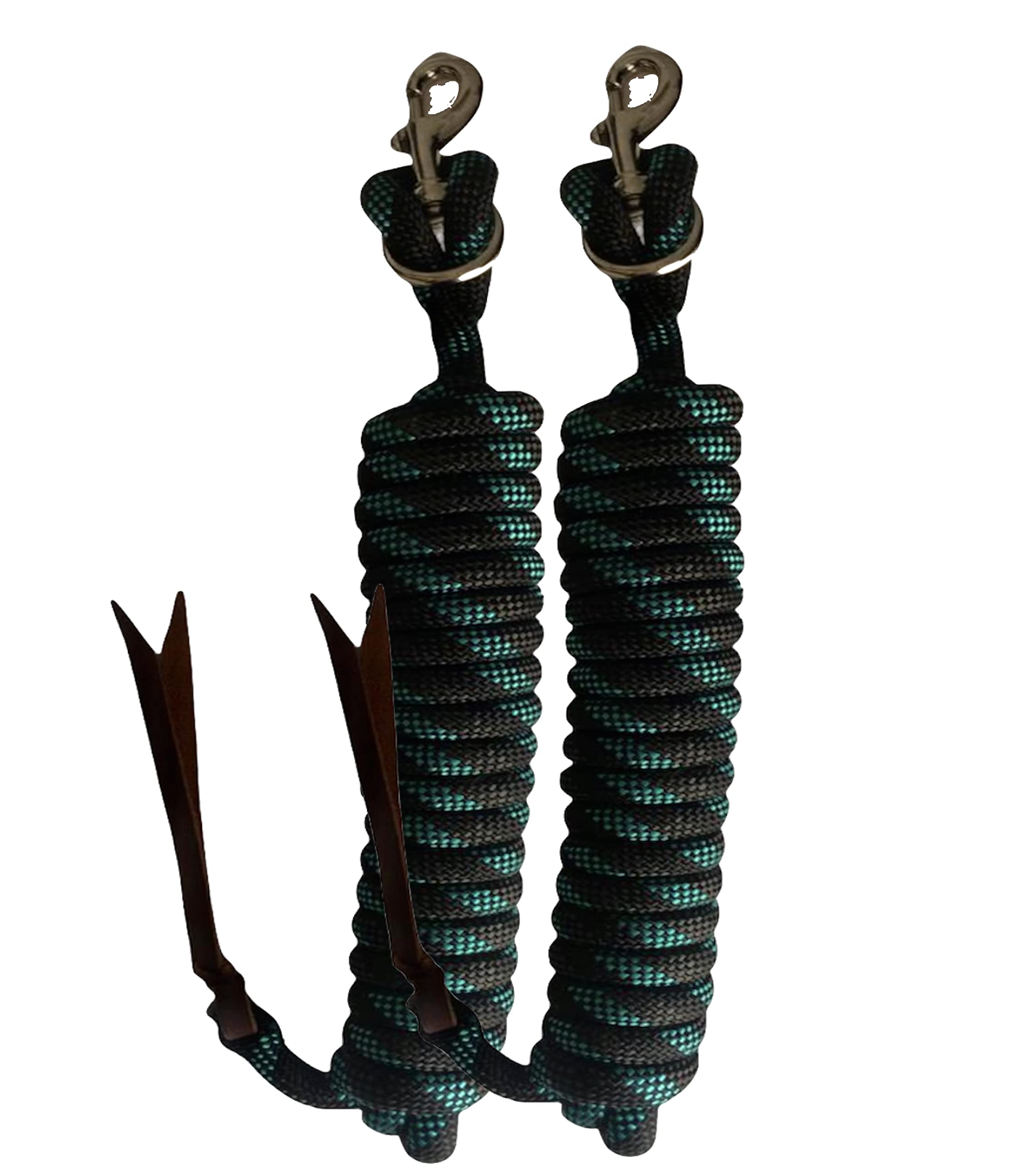 Majestic Ally 14' Pack of 2 Poly Training Lead Rope with Leather Popper for Horses & Livestock – 14 Foot Long and 5/8 inch Thick - Replaceable Heavy-Duty Bolt Snap (Turquoise-Gray-Black) - Image 7