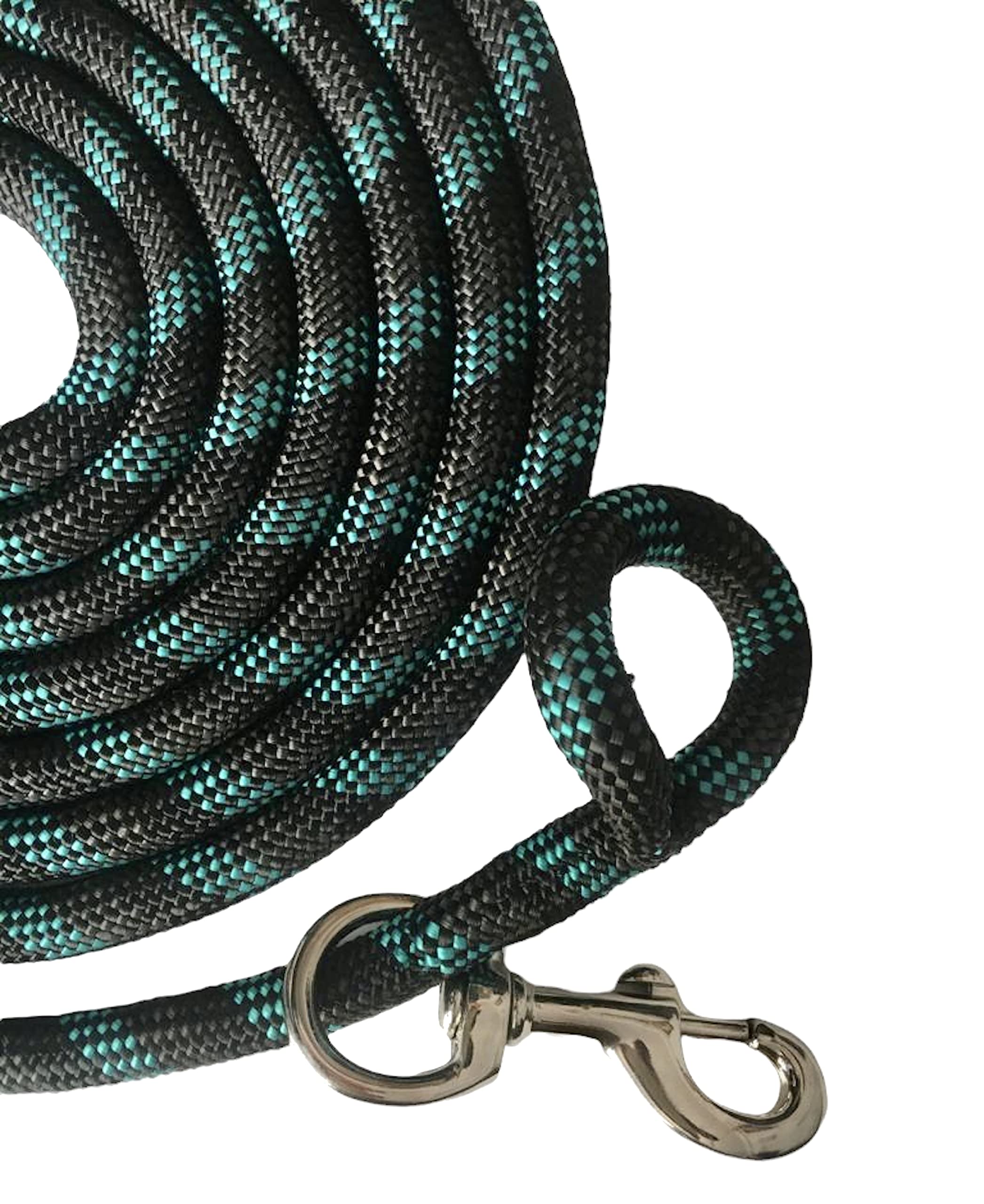Majestic Ally 14' Pack of 2 Poly Training Lead Rope with Leather Popper for Horses & Livestock – 14 Foot Long and 5/8 inch Thick - Replaceable Heavy-Duty Bolt Snap (Turquoise-Gray-Black) - Image 8
