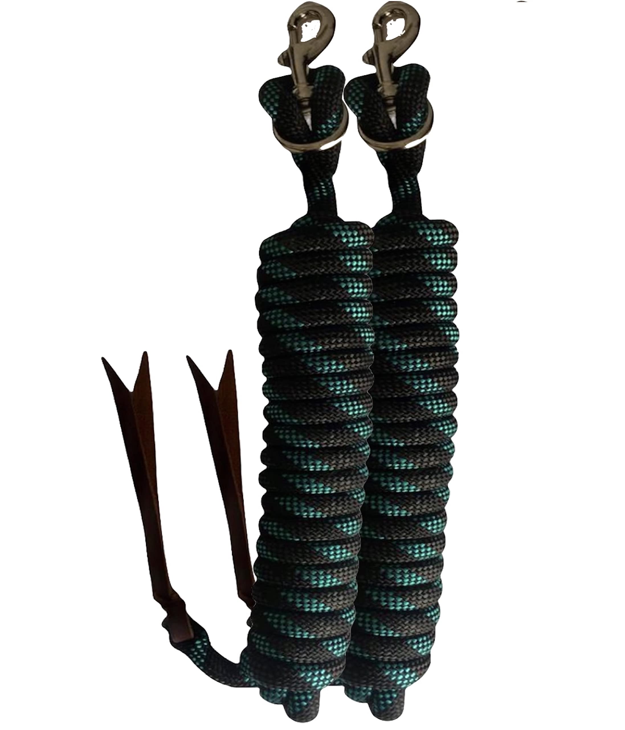 Majestic Ally 14' Pack of 2 Poly Training Lead Rope with Leather Popper for Horses & Livestock – 14 Foot Long and 5/8 inch Thick - Replaceable Heavy-Duty Bolt Snap (Turquoise-Gray-Black) - Image 9