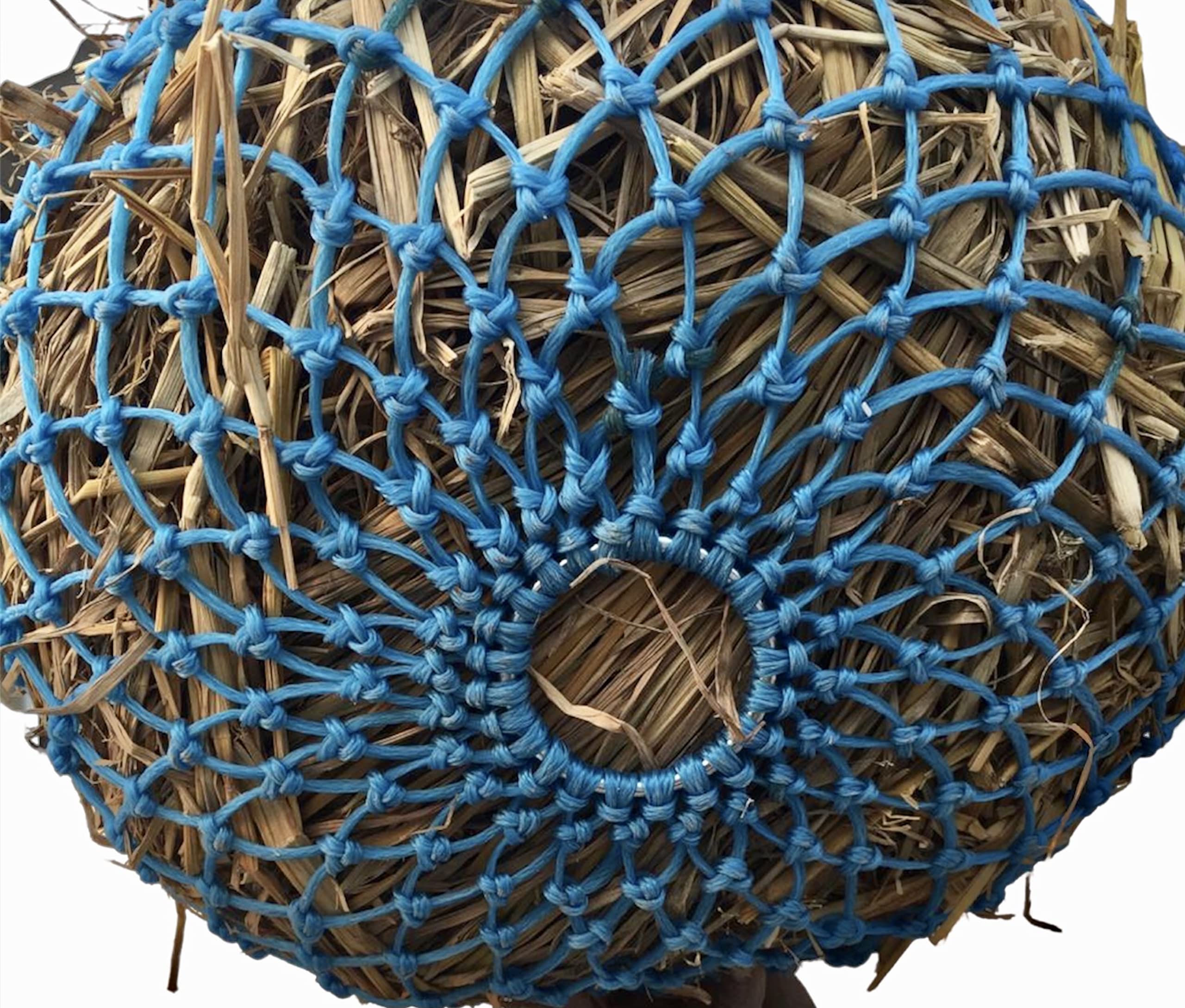 Majestic Ally 2 Pcs 1.25”x1.25” Holes Ultra Slow Feed 40” Very Sturdy Hay Net with Bottom Ring for Goat, Sheep and Livestock Simulatr grazing, Reduces Waste (Hurricane Blue) - Image 3