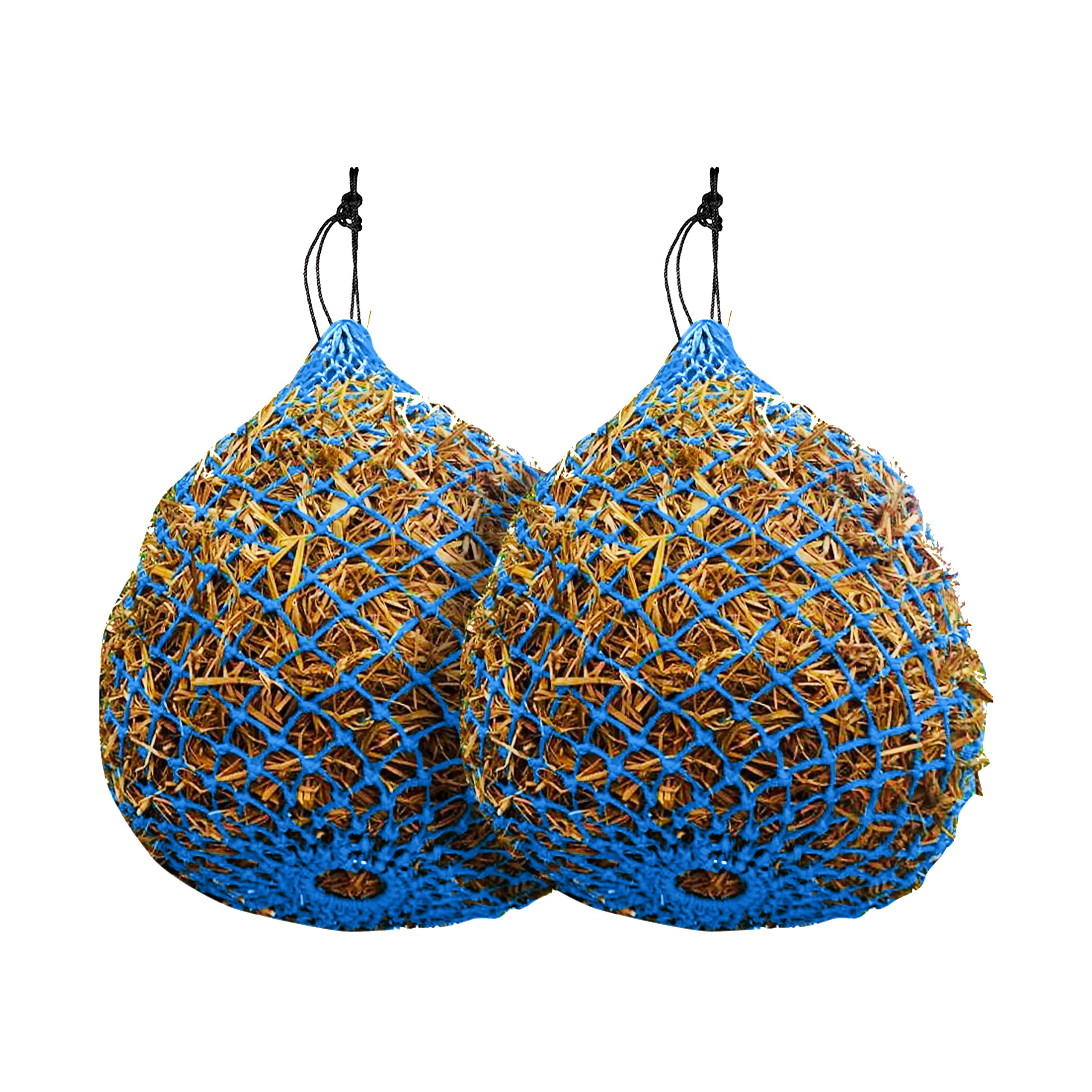 Majestic Ally 2 Pcs 1.25”x1.25” Holes Ultra Slow Feed 40” Very Sturdy Hay Net with Bottom Ring for Goat, Sheep and Livestock Simulatr grazing, Reduces Waste (Hurricane Blue) - Image 4