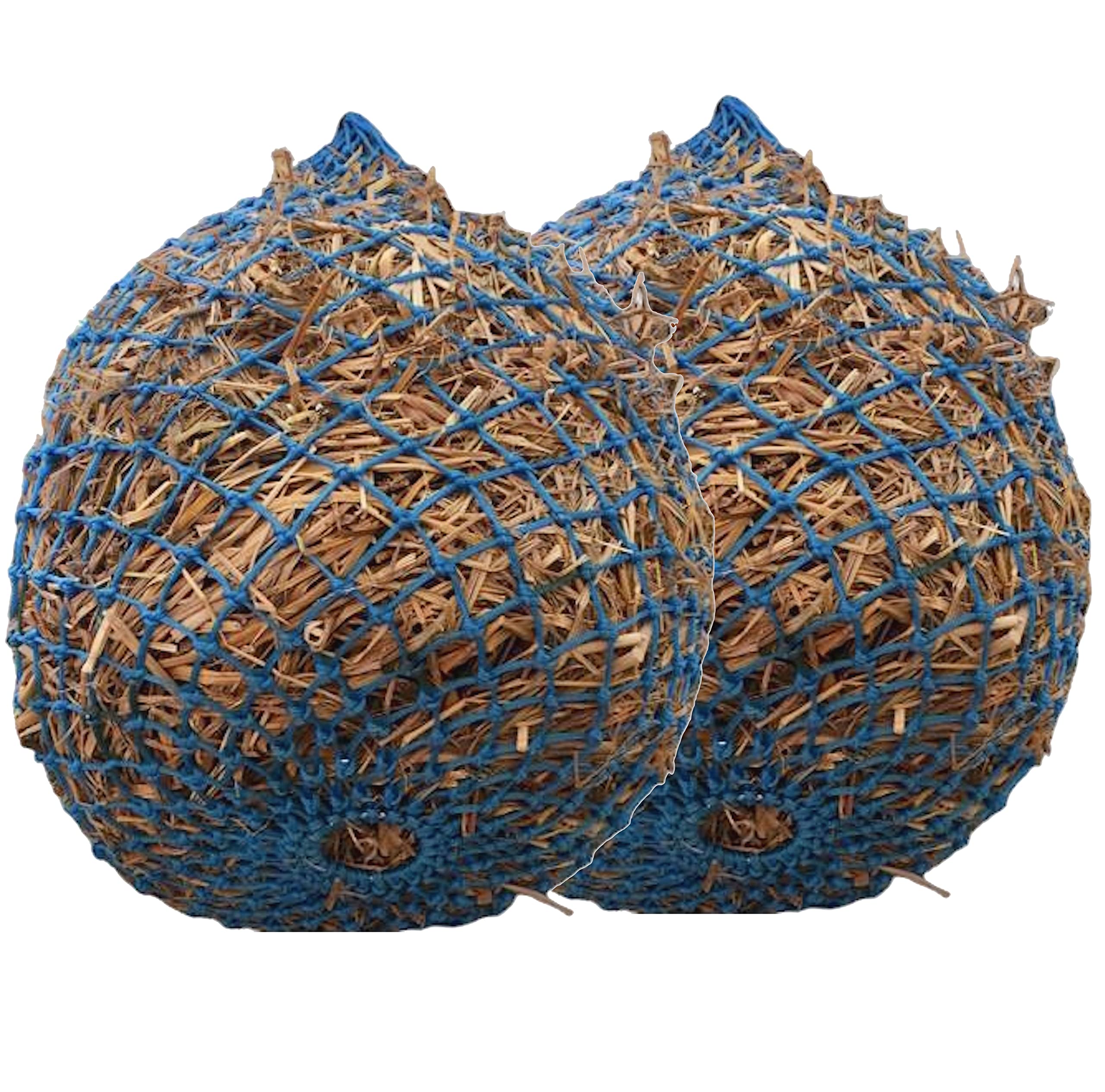 Majestic Ally 2 Pcs 1.25”x1.25” Holes Ultra Slow Feed 40” Very Sturdy Hay Net with Bottom Ring for Goat, Sheep and Livestock Simulatr grazing, Reduces Waste (Hurricane Blue) - Image 5