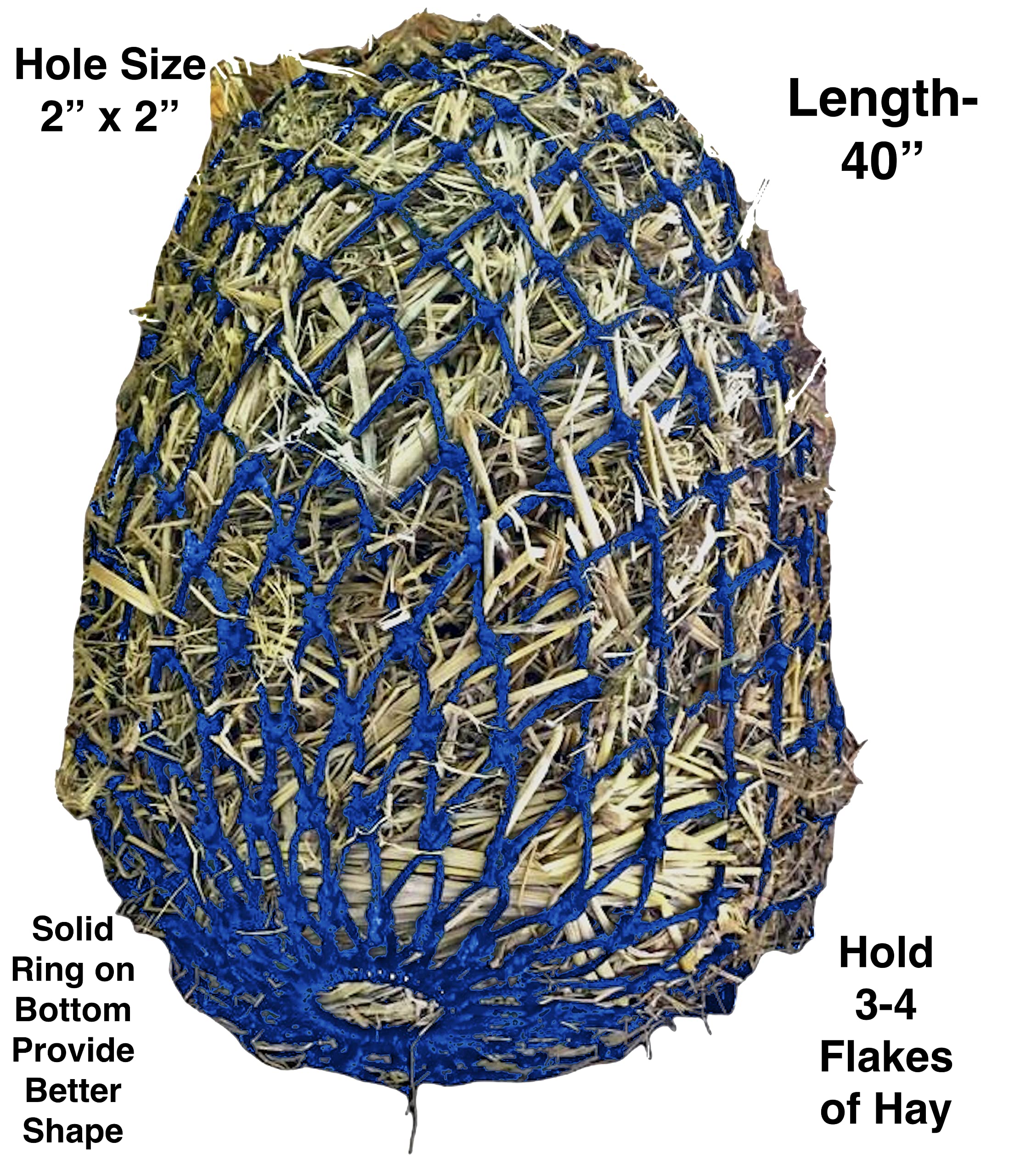 Majestic Ally 2”x2” Holes Slow Feed 40” Very Sturdy Hay Net with Bottom Ring for Desirous Horses, Nylon monofilament rope hanging, Adjustable Feeder for Trailer, Stall, Portable Wear (Royal Blue)) - Image 3