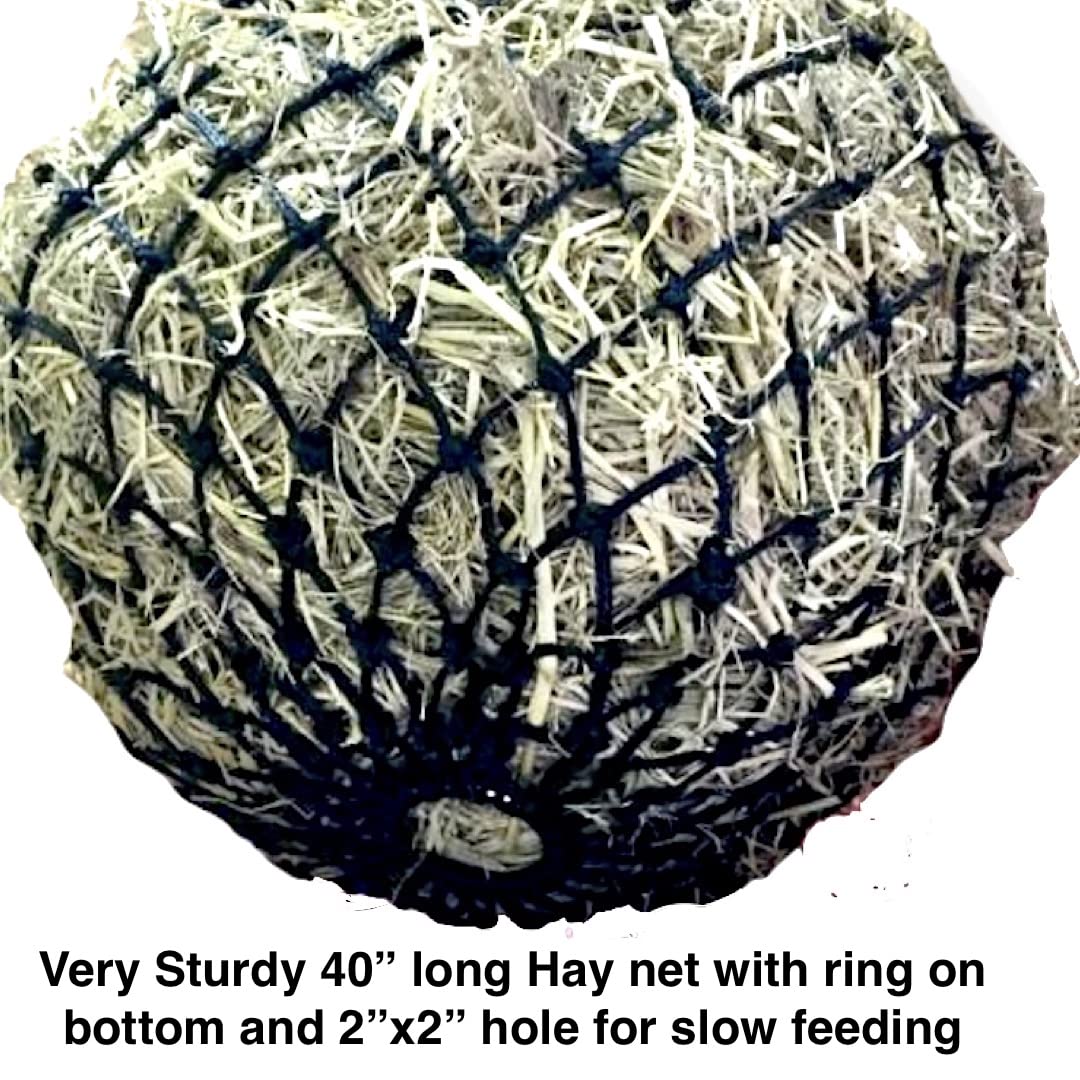 Majestic Ally 2”x2” Holes Slow Feed 40” Very Sturdy Hay Net with Bottom Ring for Desirous Horses, Nylon monofilament Rope Hanging, Adjustable Feeder for Trailer, Stall, and Portable Wear. (Black) - Image 4