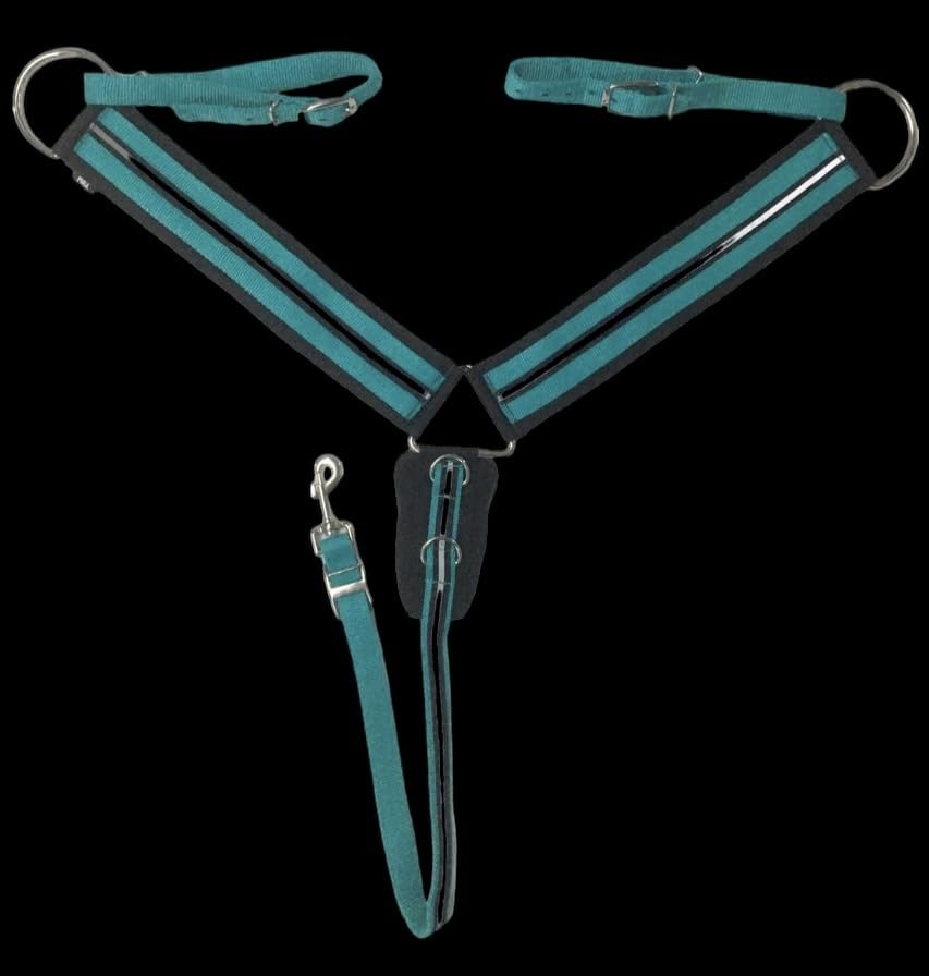 Majestic Ally 3" Wide Nylon Neoprene Padded Reflective Breast Collar Horse (Black-Turquoise, Full) - Image 3
