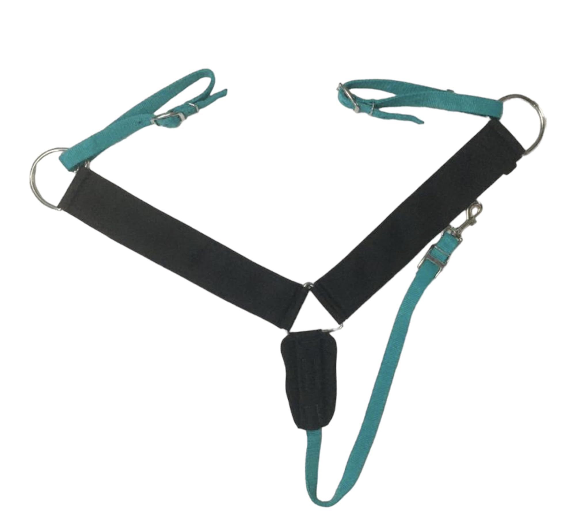 Majestic Ally 3" Wide Nylon Neoprene Padded Reflective Breast Collar Horse (Black-Turquoise, Full) - Image 4