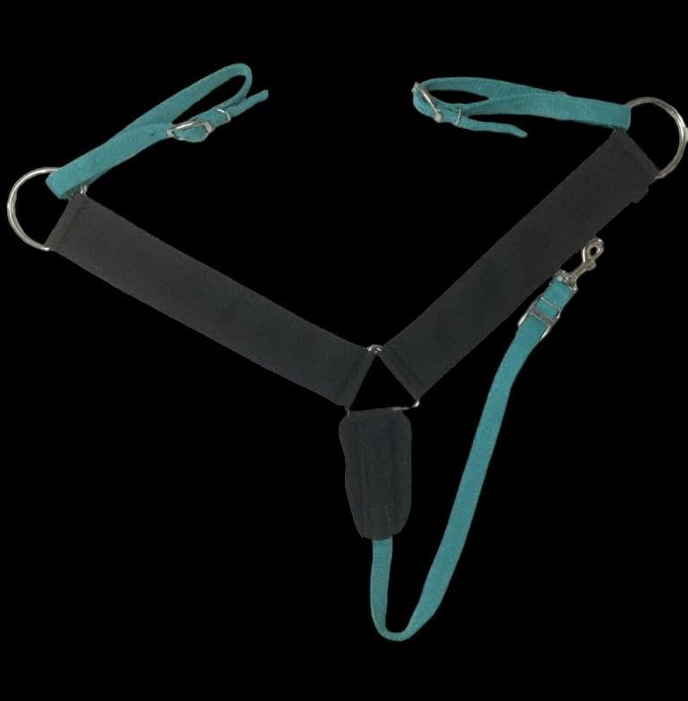 Majestic Ally 3" Wide Nylon Neoprene Padded Reflective Breast Collar Horse (Black-Turquoise, Full) - Image 5