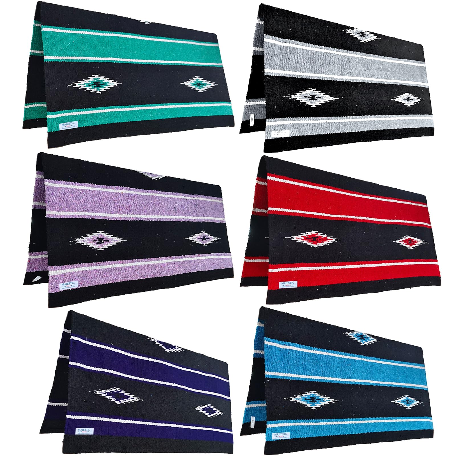 Majestic Ally 36"x 34" Navajo Design Acrylic Saddle Blanket -2.4 lbs (Hurricane Blue and Black) - Image 4