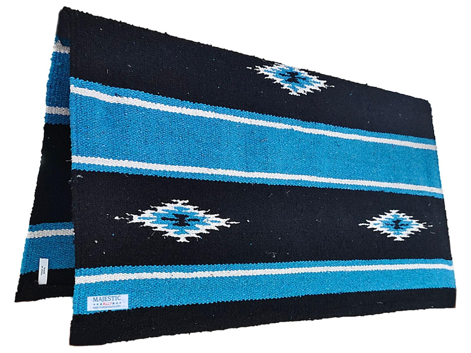 Majestic Ally 36"x 34" Navajo Design Acrylic Saddle Blanket -2.4 lbs (Hurricane Blue and Black) - Image 6