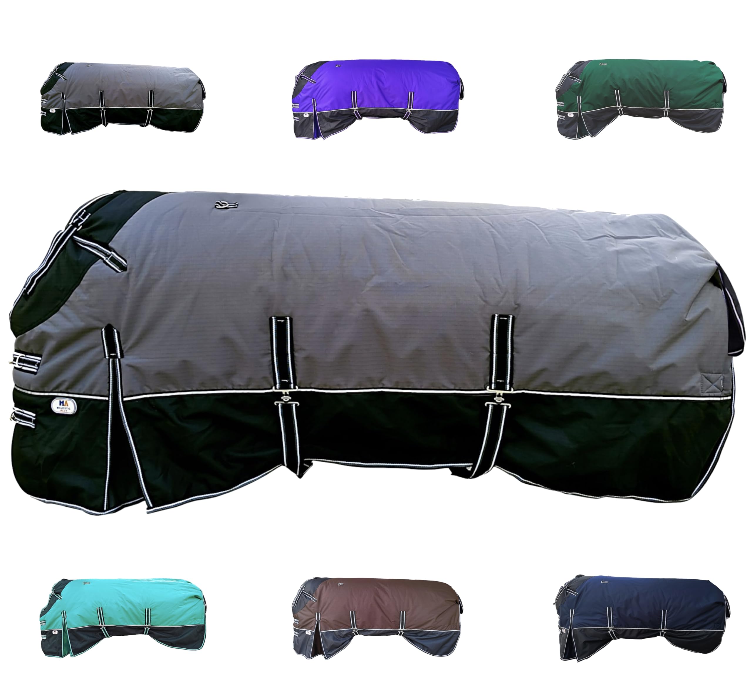 Majestic Ally 600 D Ripstop Nylon Horse Turnout Blanket Waterproof, Heavyweight Coverage, Rain and Weather Resistant for Fall, or Cold Winter Weather, 250 GSM Fill (Dark Gray Black, 80 - Inch) - Image 3
