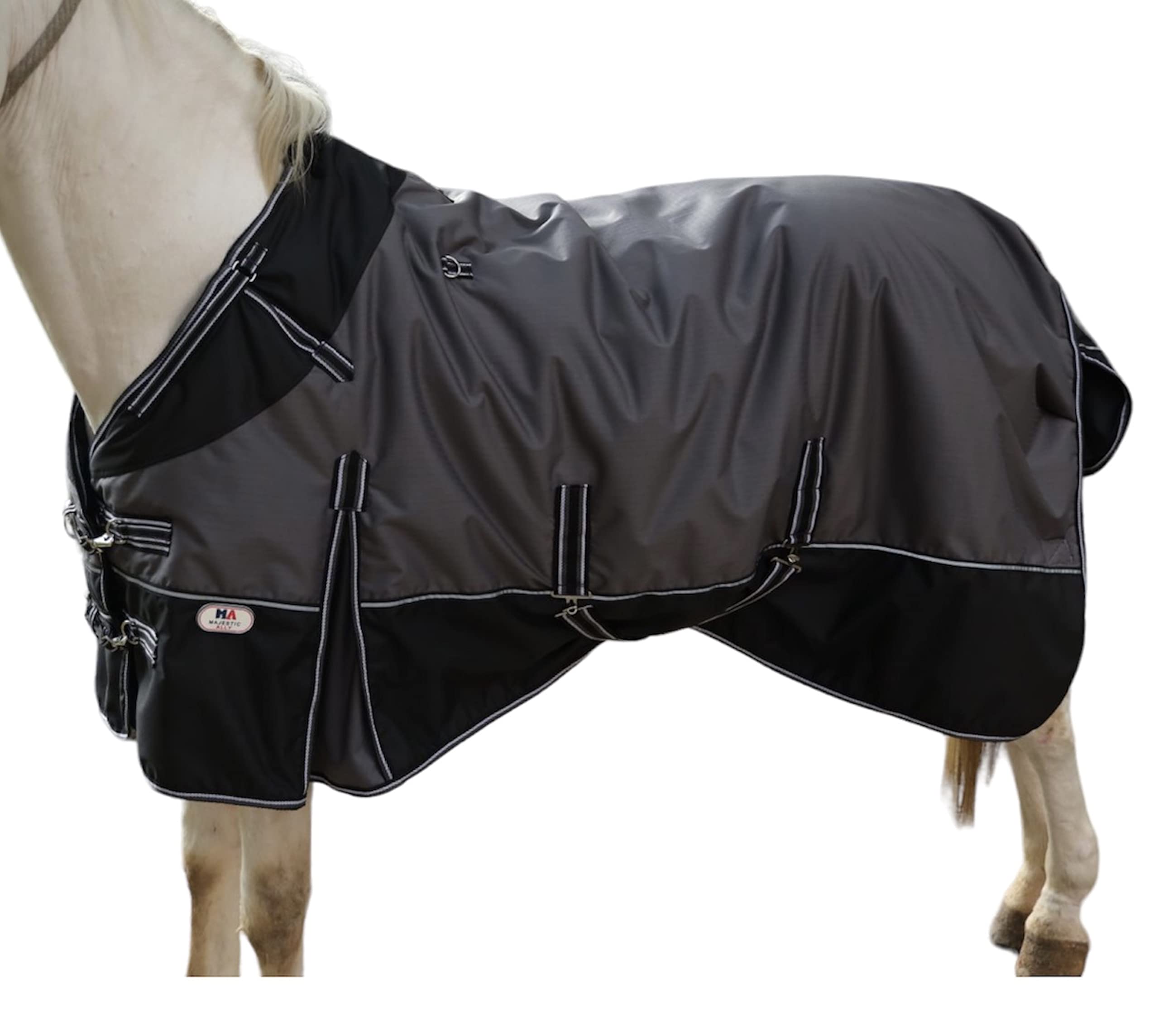 Majestic Ally 600 D Ripstop Nylon Horse Turnout Blanket Waterproof, Heavyweight Coverage, Rain and Weather Resistant for Fall, or Cold Winter Weather, 250 GSM Fill (Dark Gray Black, 80 - Inch) - Image 4