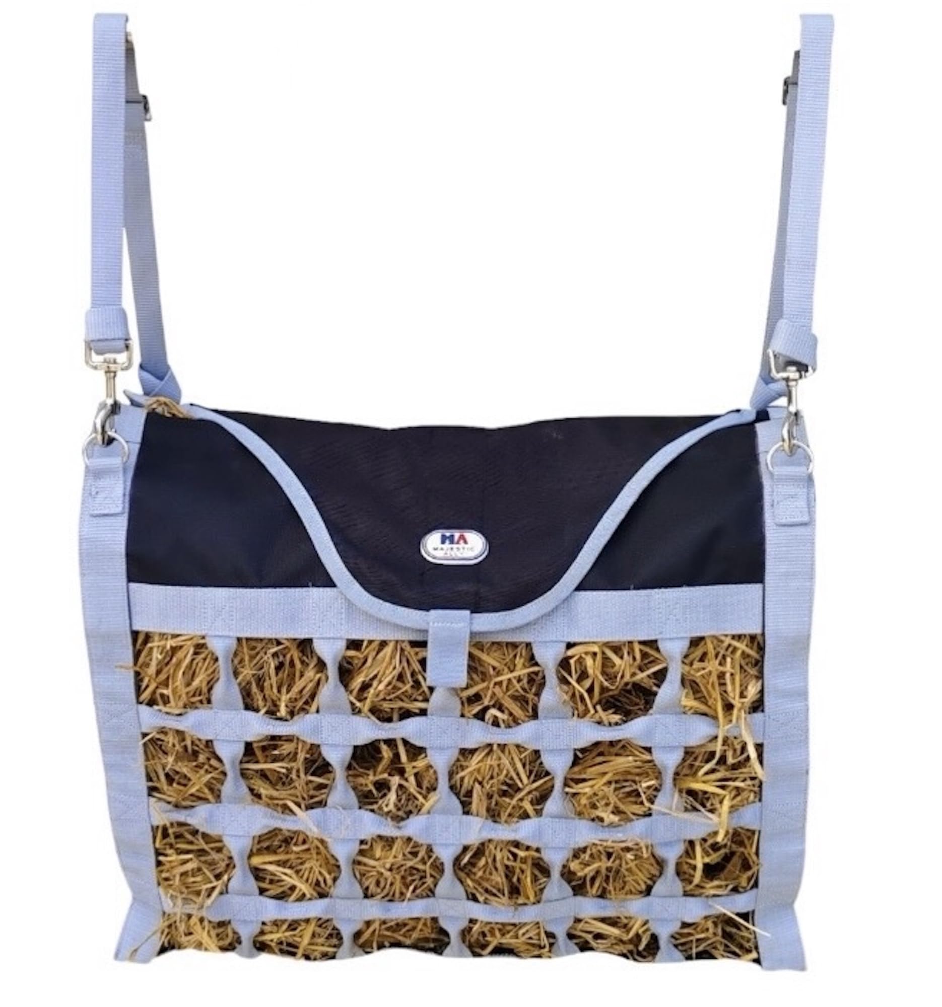 Majestic Ally Animal Health Hay Bag for Horses, 2.5" Holes, Top Load, Travel Feeder, Reduces Waste, 1 Year Warranty, Multiple Colors (Gray-Black) - Image 6