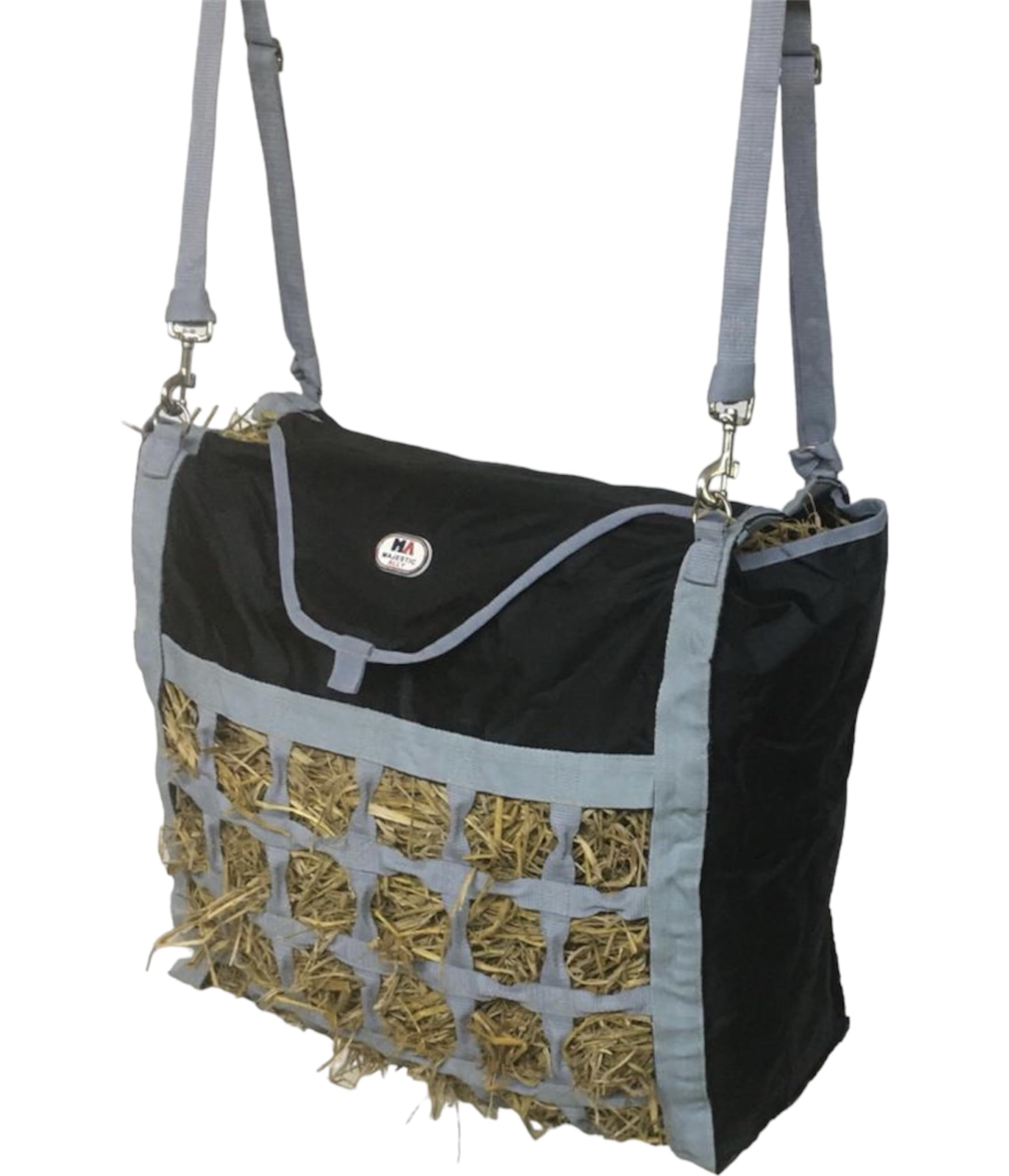 Majestic Ally Animal Health Hay Bag for Horses, 2.5" Holes, Top Load, Travel Feeder, Reduces Waste, 1 Year Warranty, Multiple Colors (Gray-Black) - Image 8