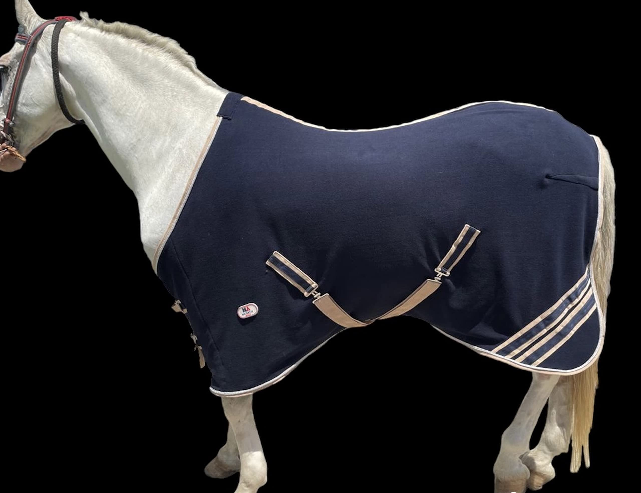 Majestic Ally Anti Pill Fleece Horse Blanket/Sheet with Silver Braided Rope (Navy, 76) - Image 3