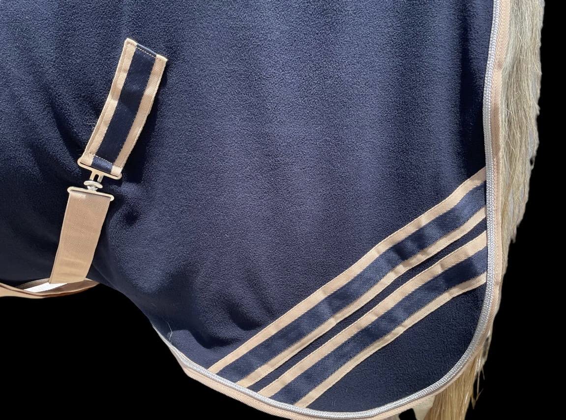 Majestic Ally Anti Pill Fleece Horse Blanket/Sheet with Silver Braided Rope (Navy, 76) - Image 4