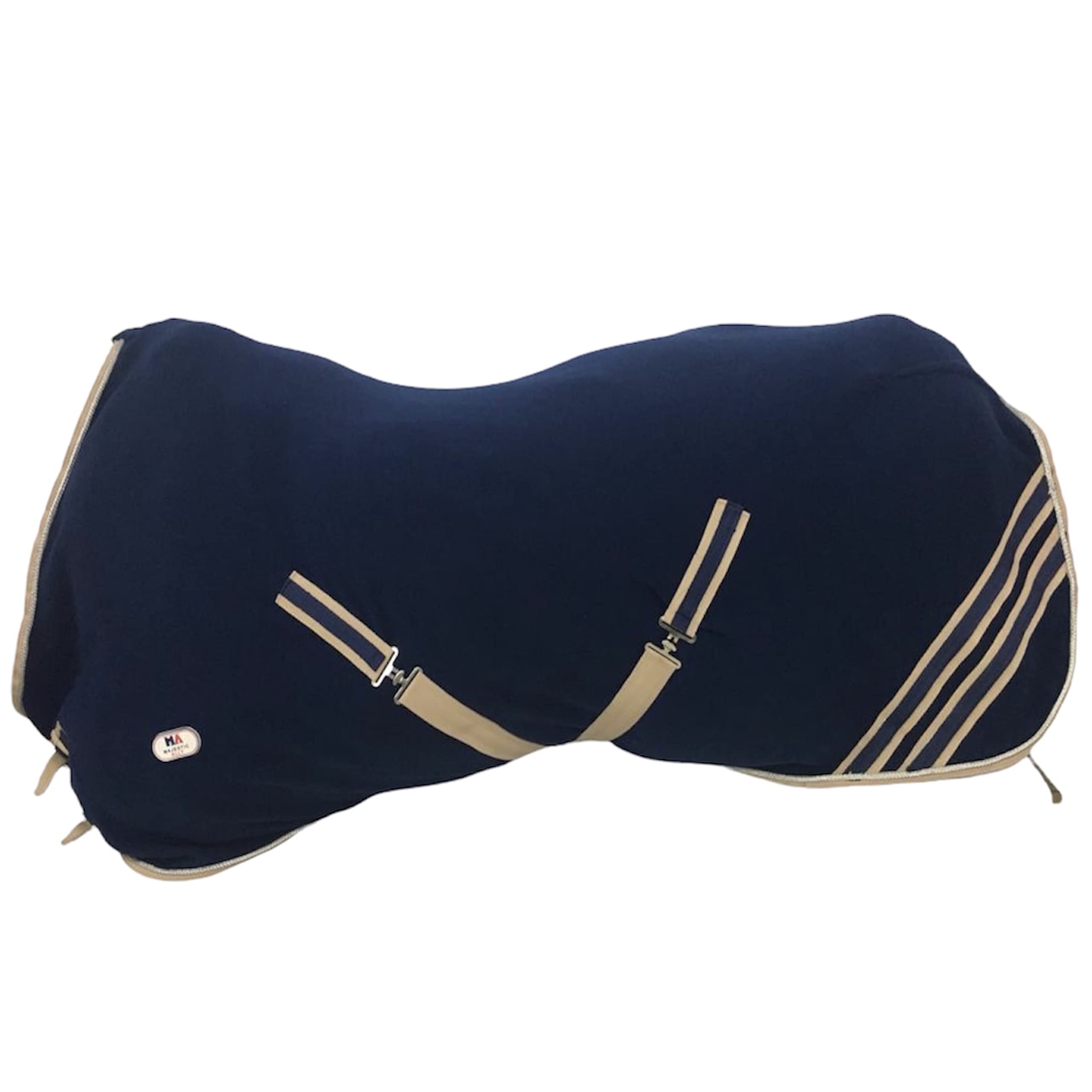 Majestic Ally Anti Pill Fleece Horse Blanket/Sheet with Silver Braided Rope (Navy, 76) - Image 6