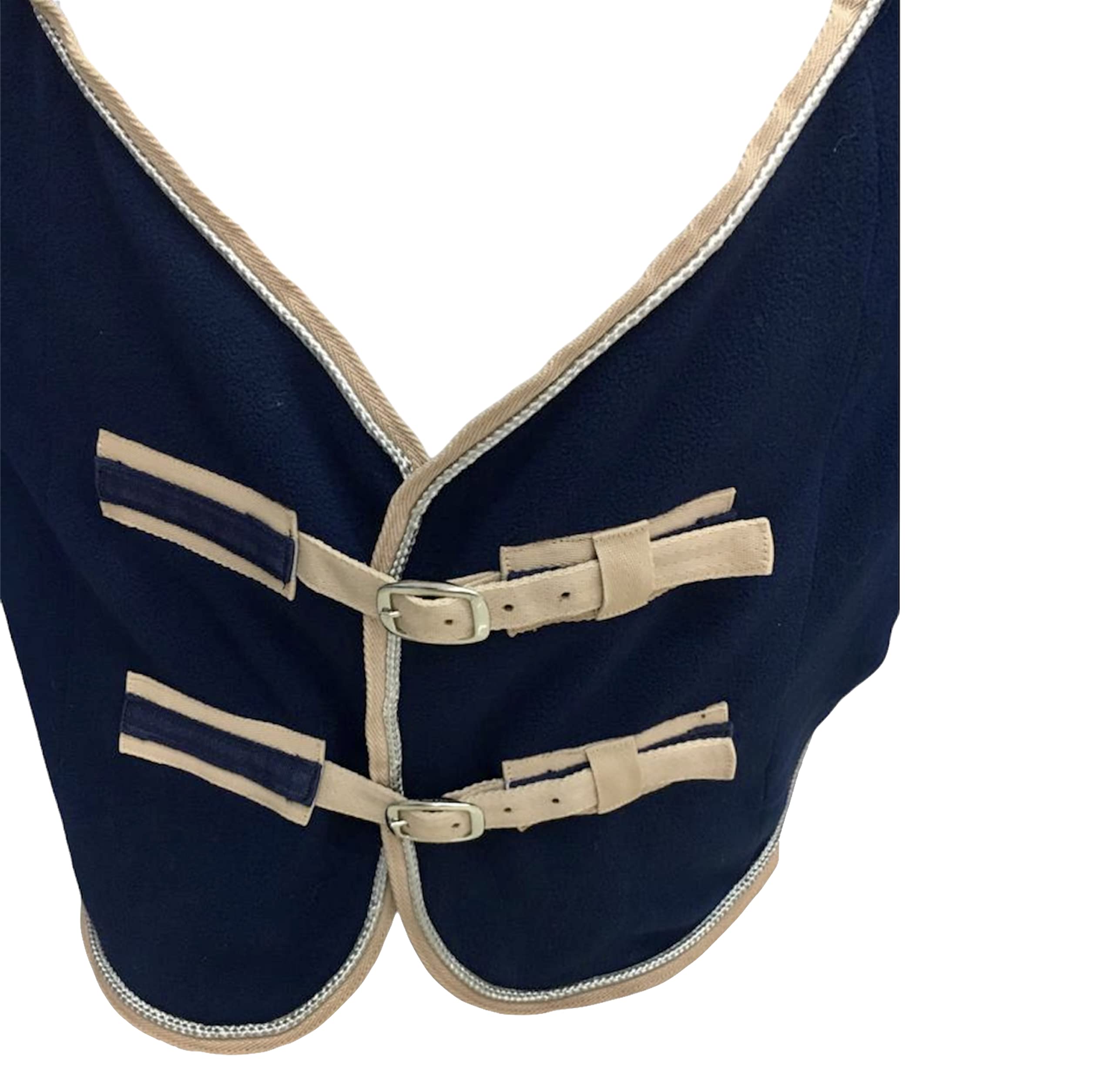 Majestic Ally Anti Pill Fleece Horse Blanket/Sheet with Silver Braided Rope (Navy, 76) - Image 7