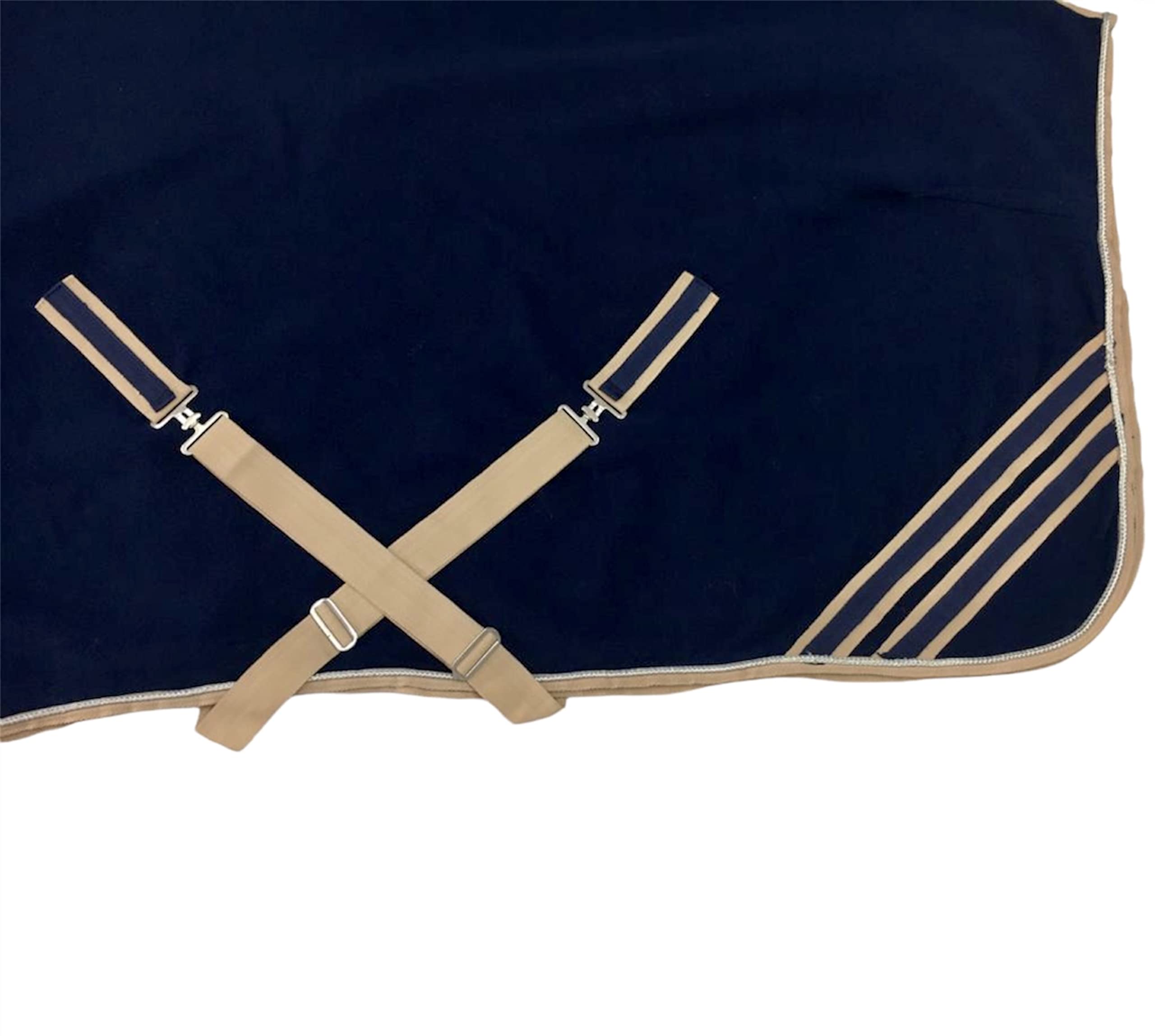 Majestic Ally Anti Pill Fleece Horse Blanket/Sheet with Silver Braided Rope (Navy, 76) - Image 8