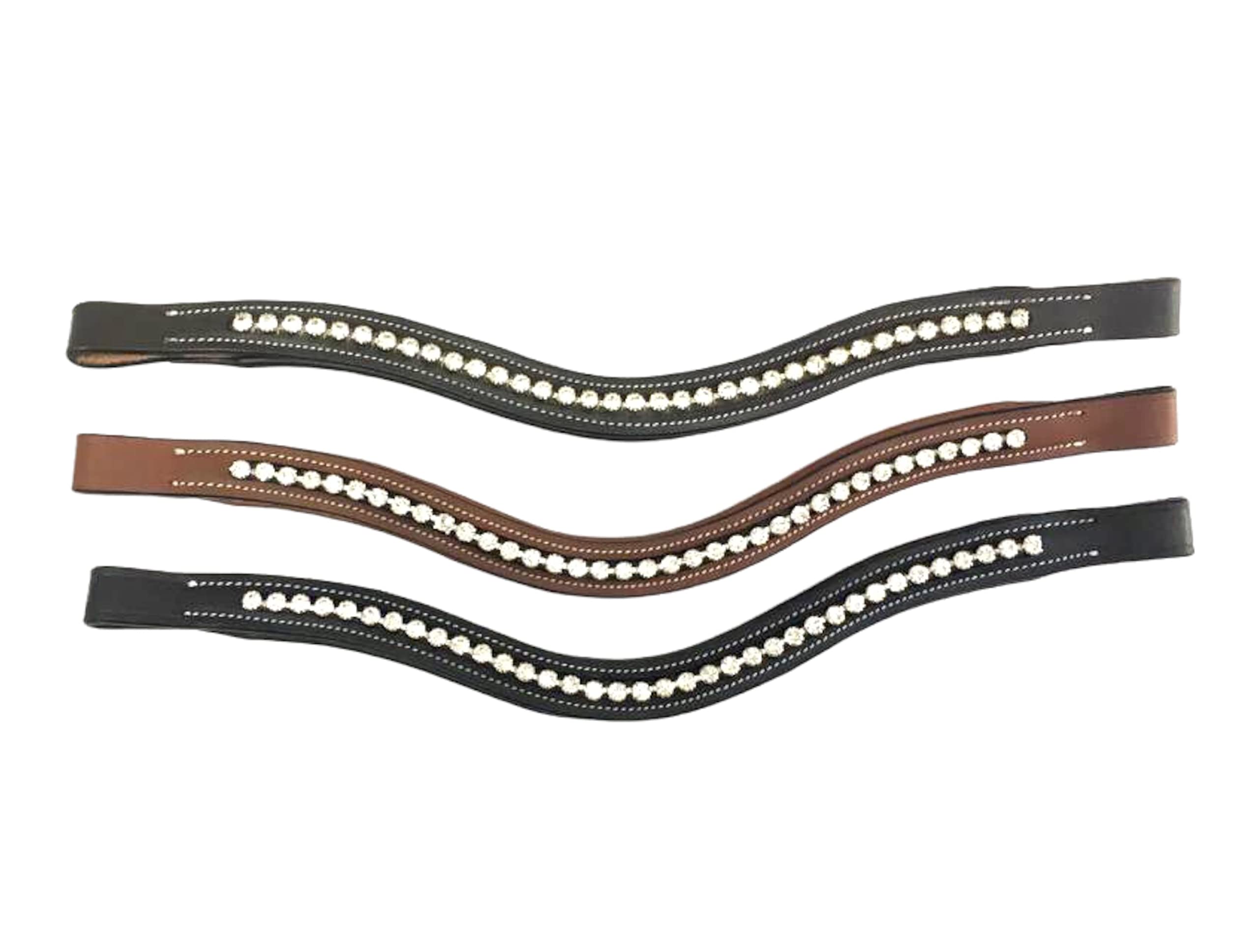 Majestic Ally Curved Crystal Padded Premium Leather English Browband for Horse Bridle (Chestnut) - Image 4