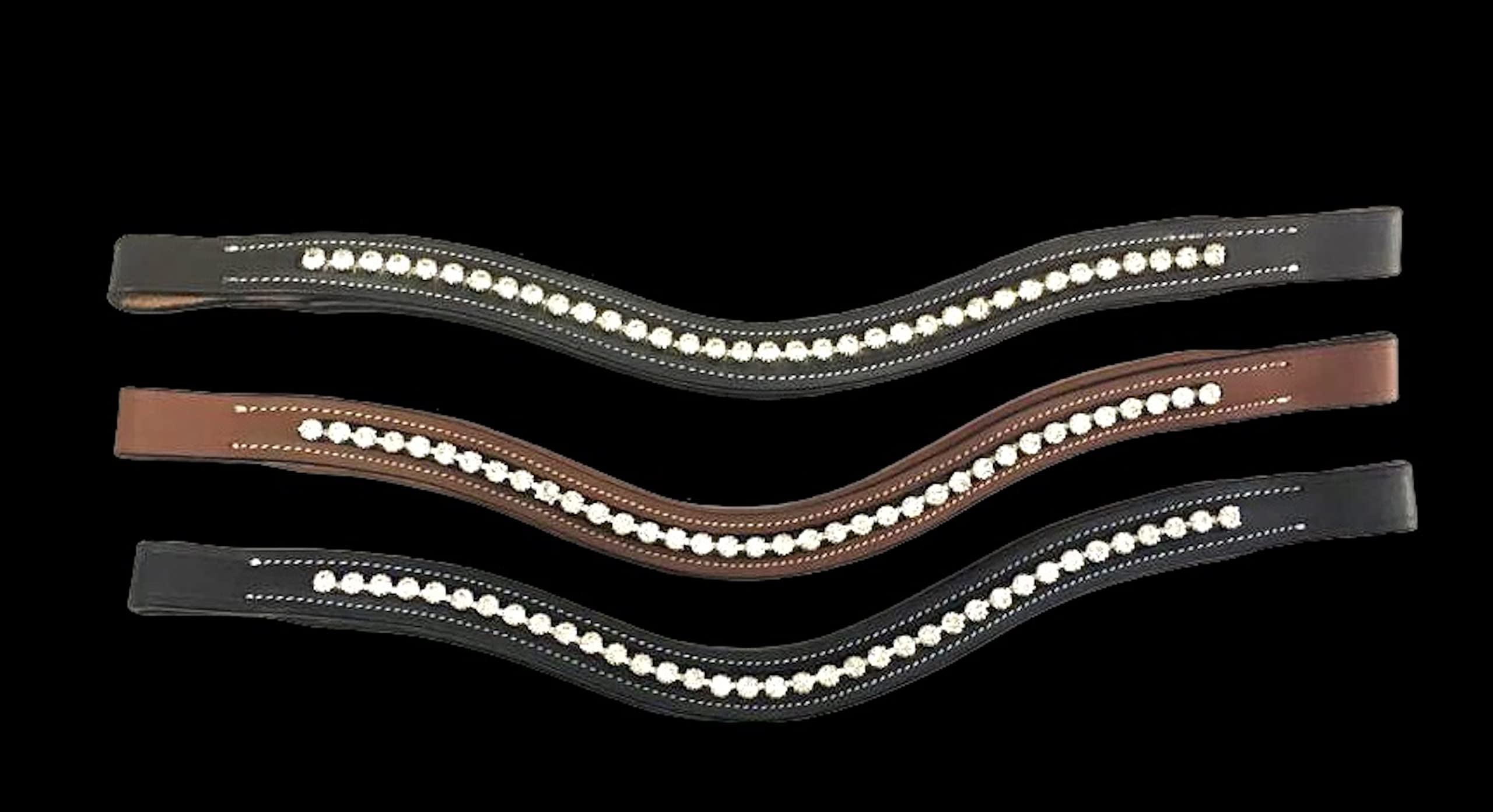 Majestic Ally Curved Crystal Padded Premium Leather English Browband for Horse Bridle (Chestnut) - Image 5