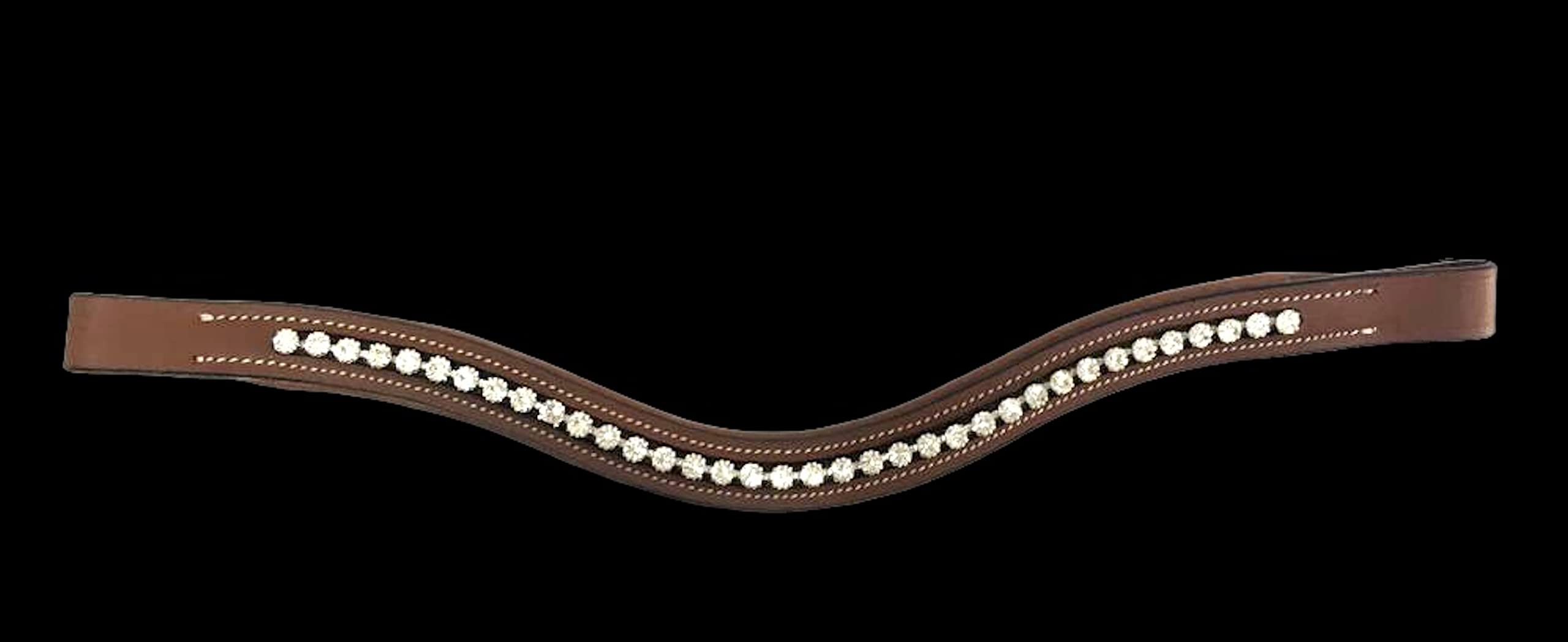 Majestic Ally Curved Crystal Padded Premium Leather English Browband for Horse Bridle (Chestnut) - Image 6