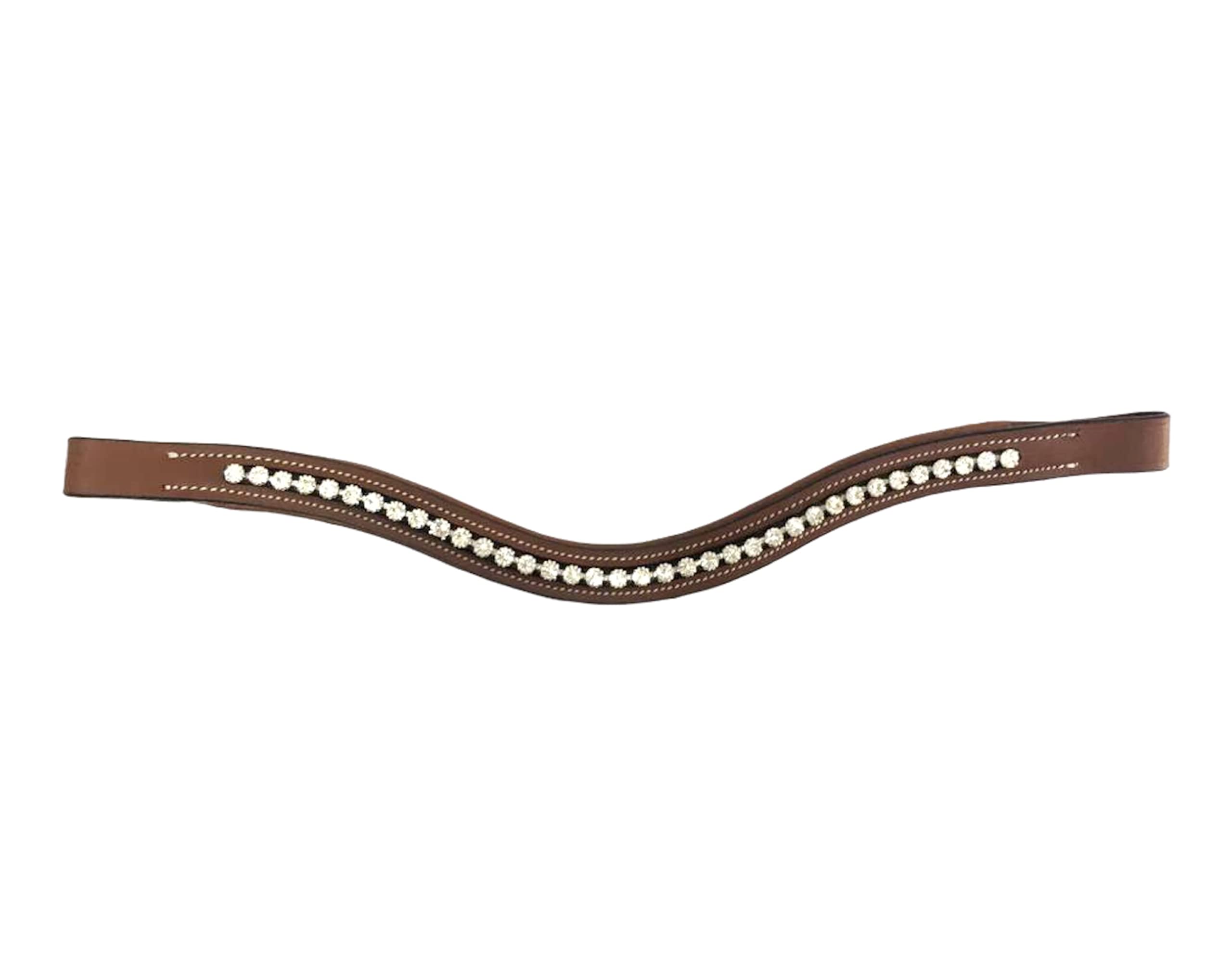 Majestic Ally Curved Crystal Padded Premium Leather English Browband for Horse Bridle (Chestnut) - Image 7