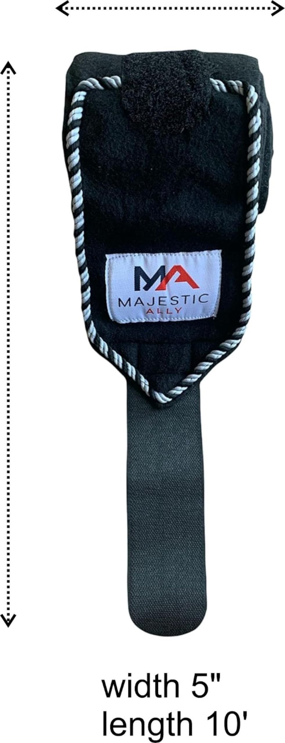 Majestic Ally Fleece Polo Leg Wraps with Braided Rope for Horses - Set of 4-10 Foot Long and 5 Inch Wide (Black) - Image 5