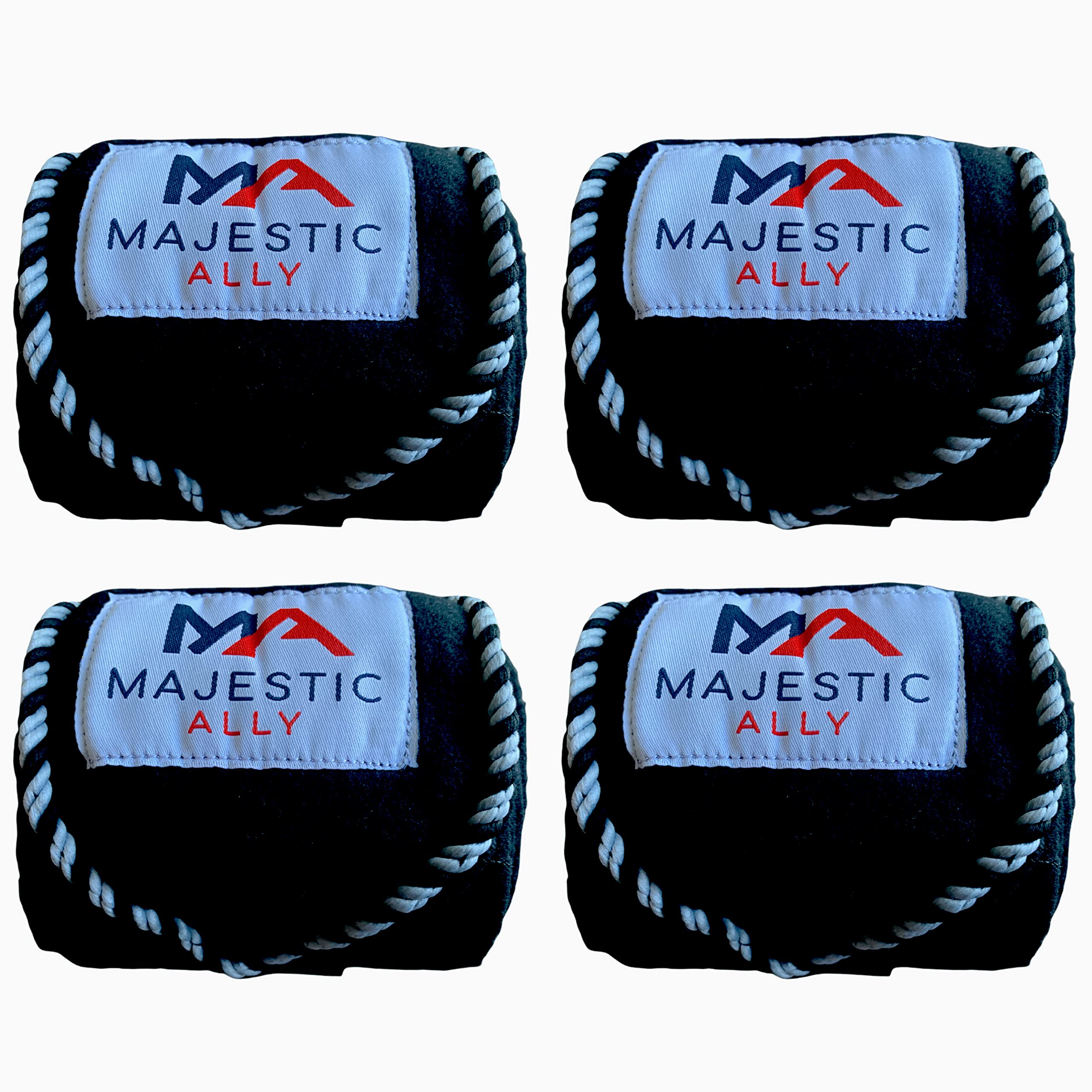 Majestic Ally Fleece Polo Leg Wraps with Braided Rope for Horses - Set of 4-10 Foot Long and 5 Inch Wide (Black) - Image 6