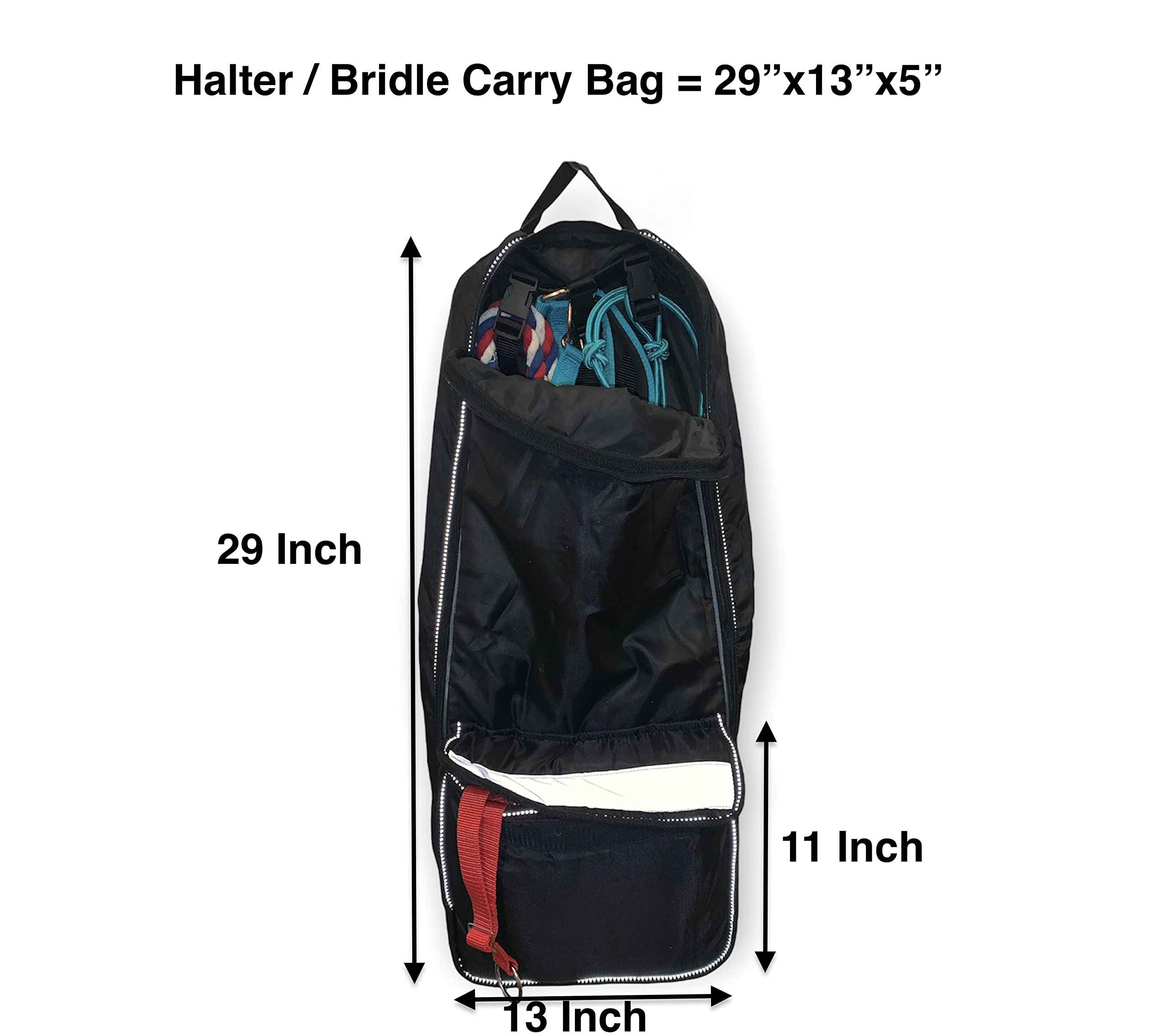 Majestic Ally Halter Bridle Carry Bag - Reflective, Padded with Front Large Pocket Tack Carry Bag to Keep Horse Tack Clean and Safe (Black) - Image 4
