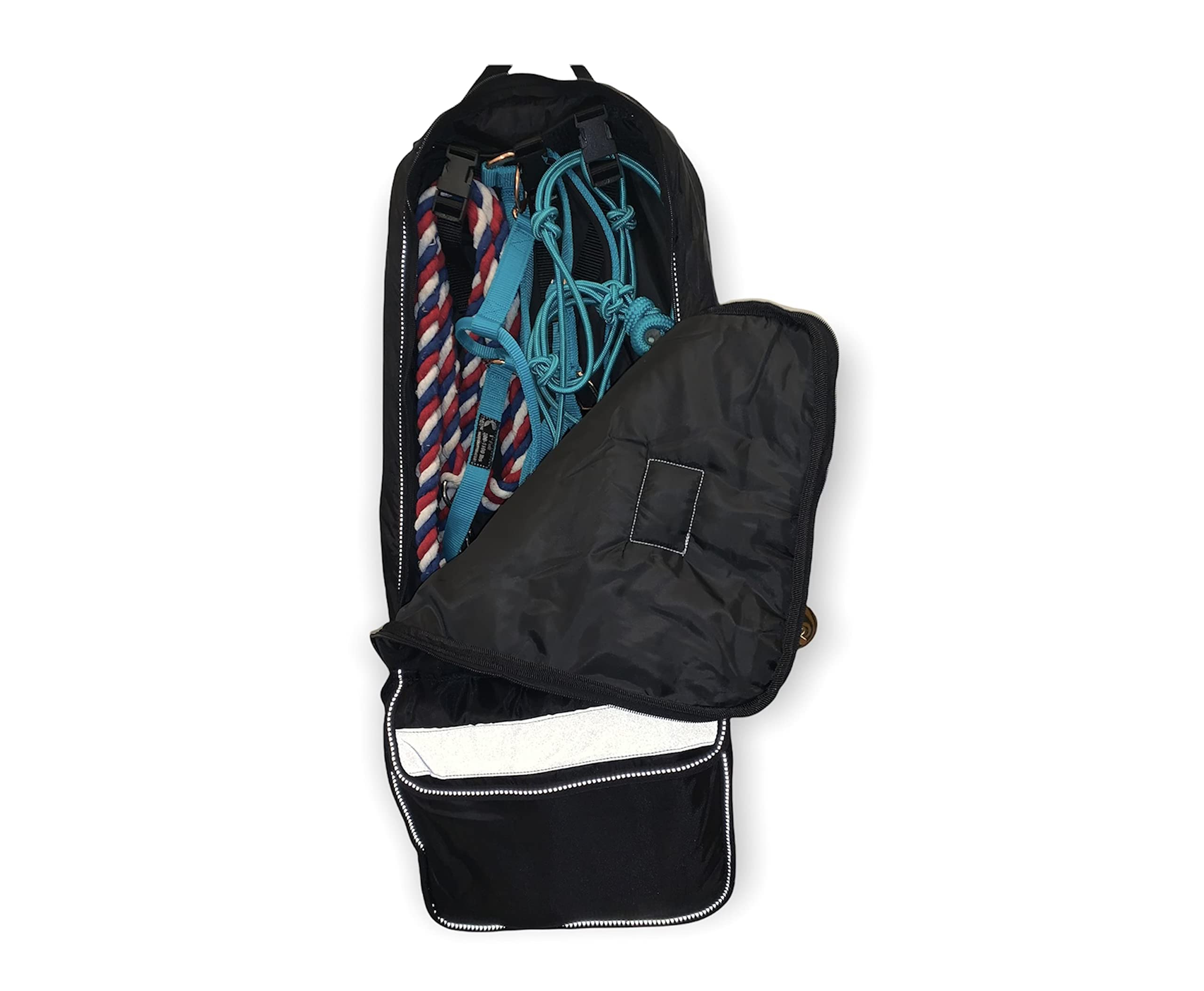 Majestic Ally Halter Bridle Carry Bag - Reflective, Padded with Front Large Pocket Tack Carry Bag to Keep Horse Tack Clean and Safe (Black) - Image 6