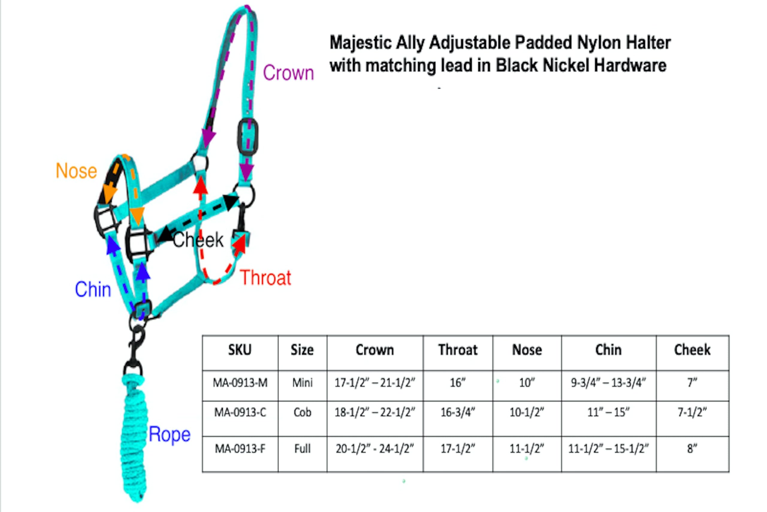 Majestic Ally Halter with Lead Rope for Horses–Adjustable Chin and Crown–Rolled Throat Latch with Replaceable Snap–Padded Noseband–Heavy Duty Rose Gold Finish Hardware - Image 6