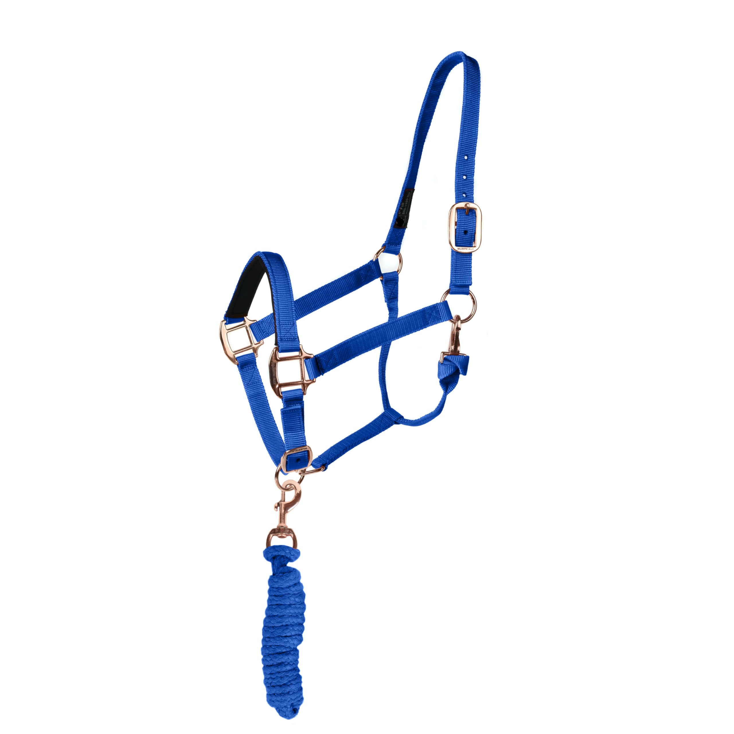 Majestic Ally Halter with Lead Rope for Horses–Adjustable Chin and Crown–Rolled Throat Latch with Replaceable Snap–Padded Noseband–Heavy Duty Rose Gold Finish Hardware - Image 3