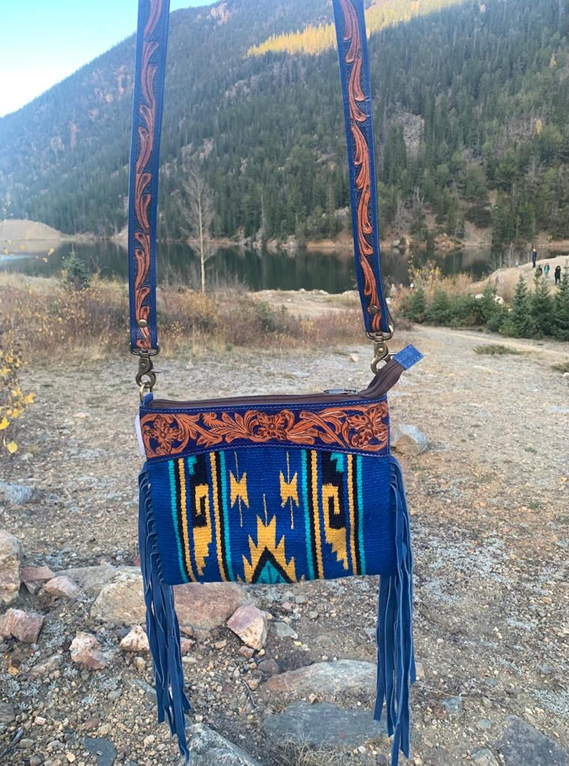 Majestic Ally Hand-Tooled Pure Leather Crossbody Bag, Crafted with Cashmere Wool and Enhanced by Coordinating Leather Fringe - Image 5