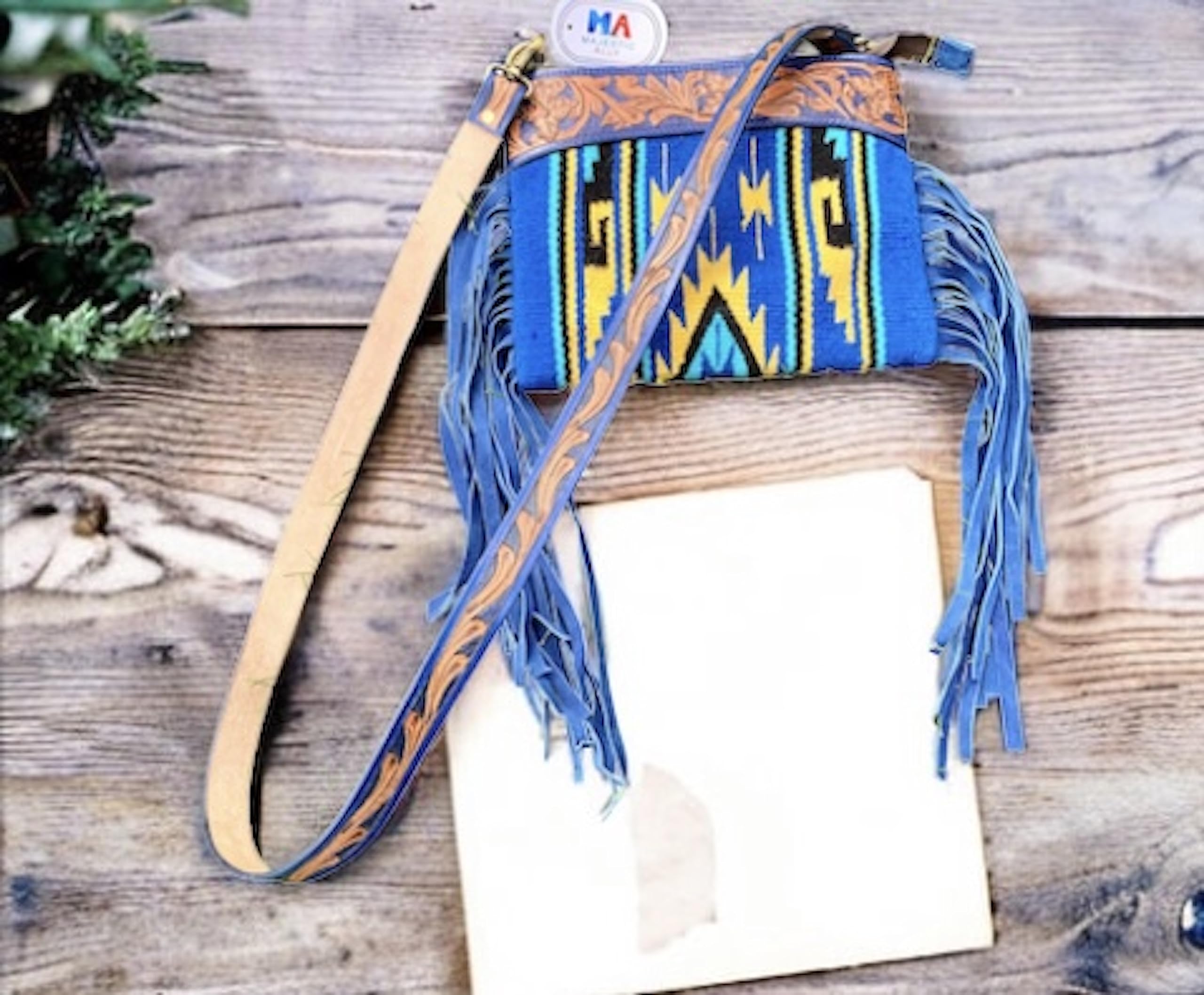 Majestic Ally Hand-Tooled Pure Leather Crossbody Bag, Crafted with Cashmere Wool and Enhanced by Coordinating Leather Fringe - Image 6