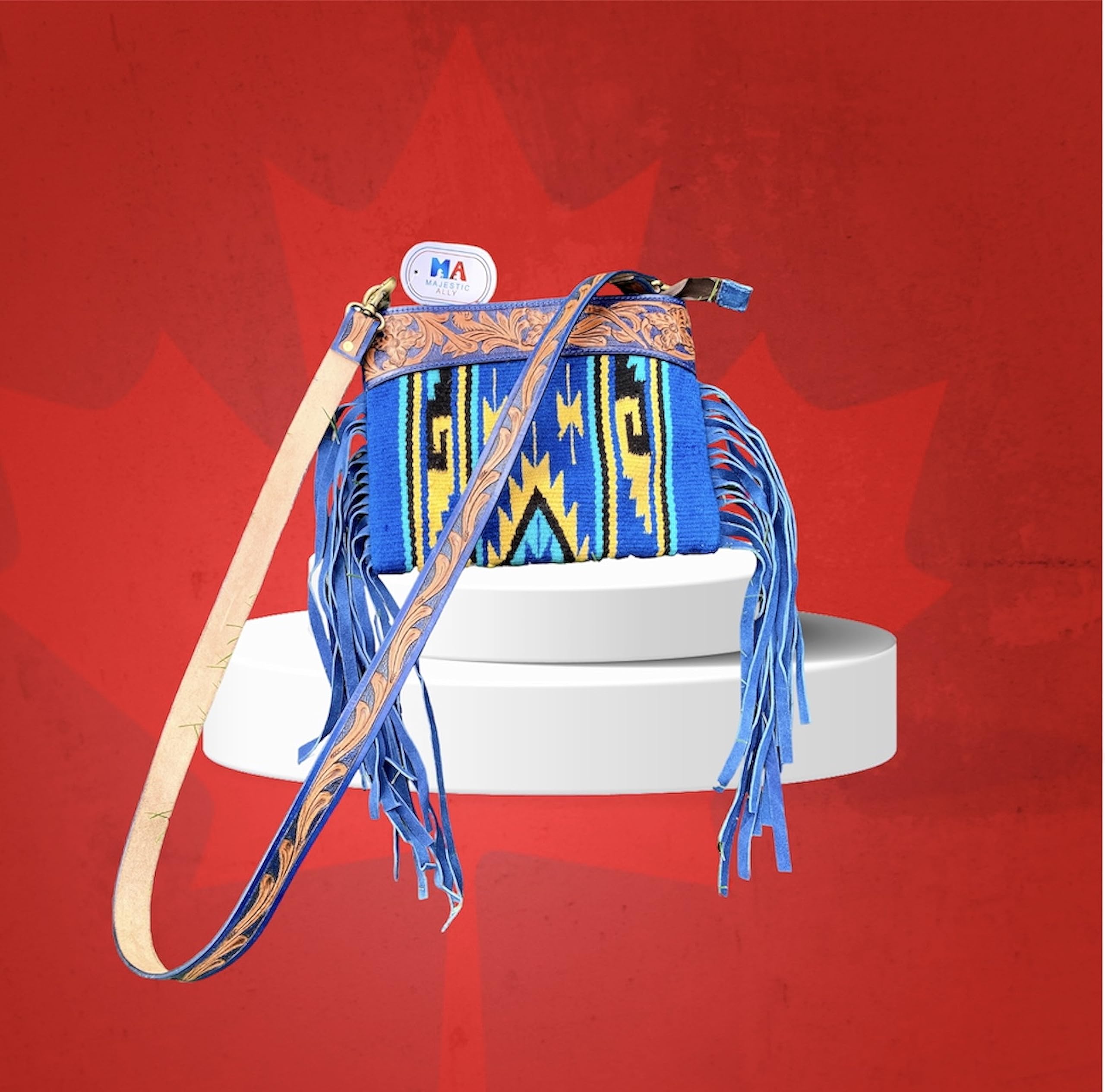 Majestic Ally Hand-Tooled Pure Leather Crossbody Bag, Crafted with Cashmere Wool and Enhanced by Coordinating Leather Fringe - Image 8