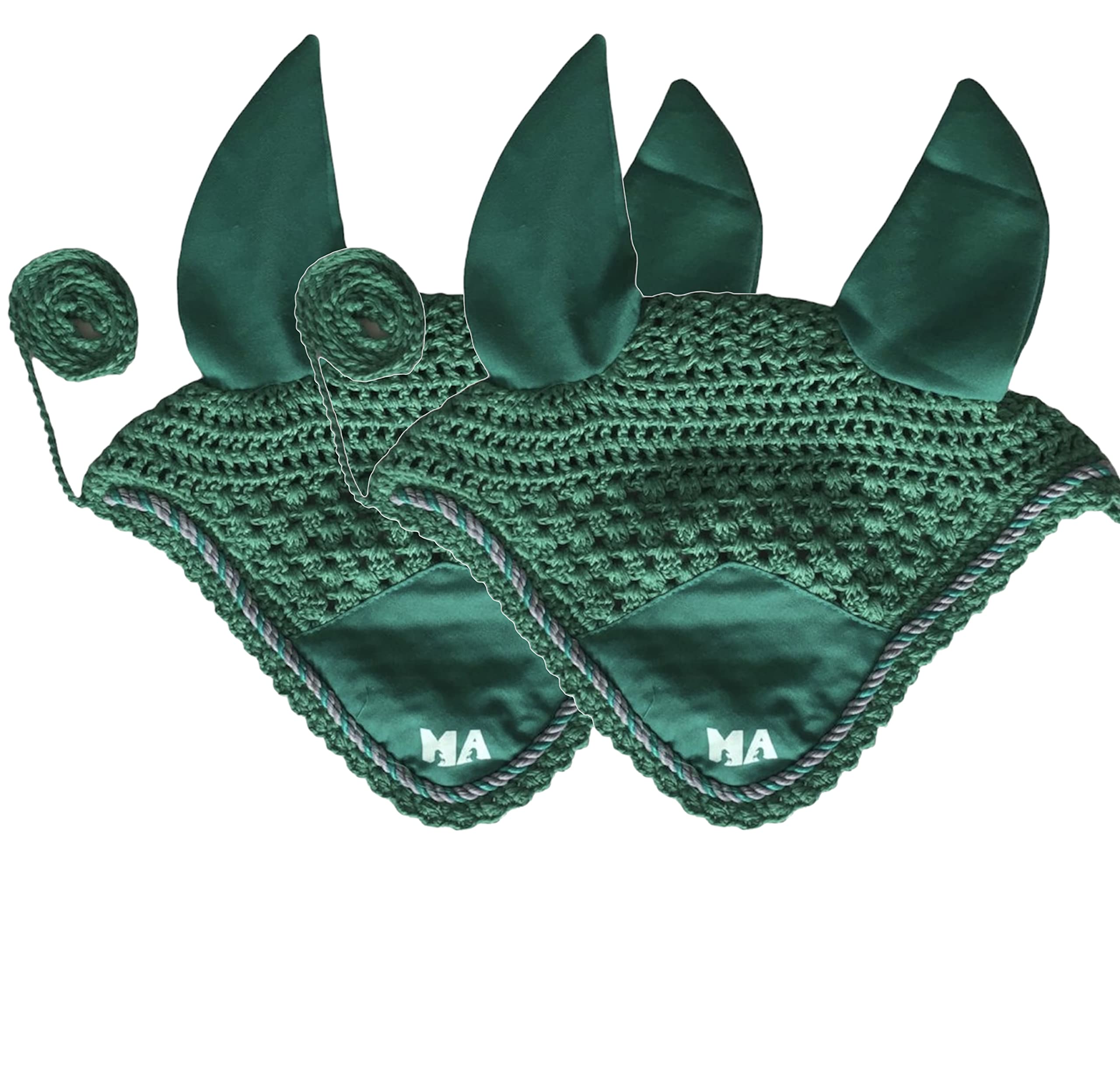 Majestic Ally Handcrafted Crochet Fly Veil Set - Includes 2 Pieces with Ear Nets and Braided Rope for Horses (Turquoise) - Image 3