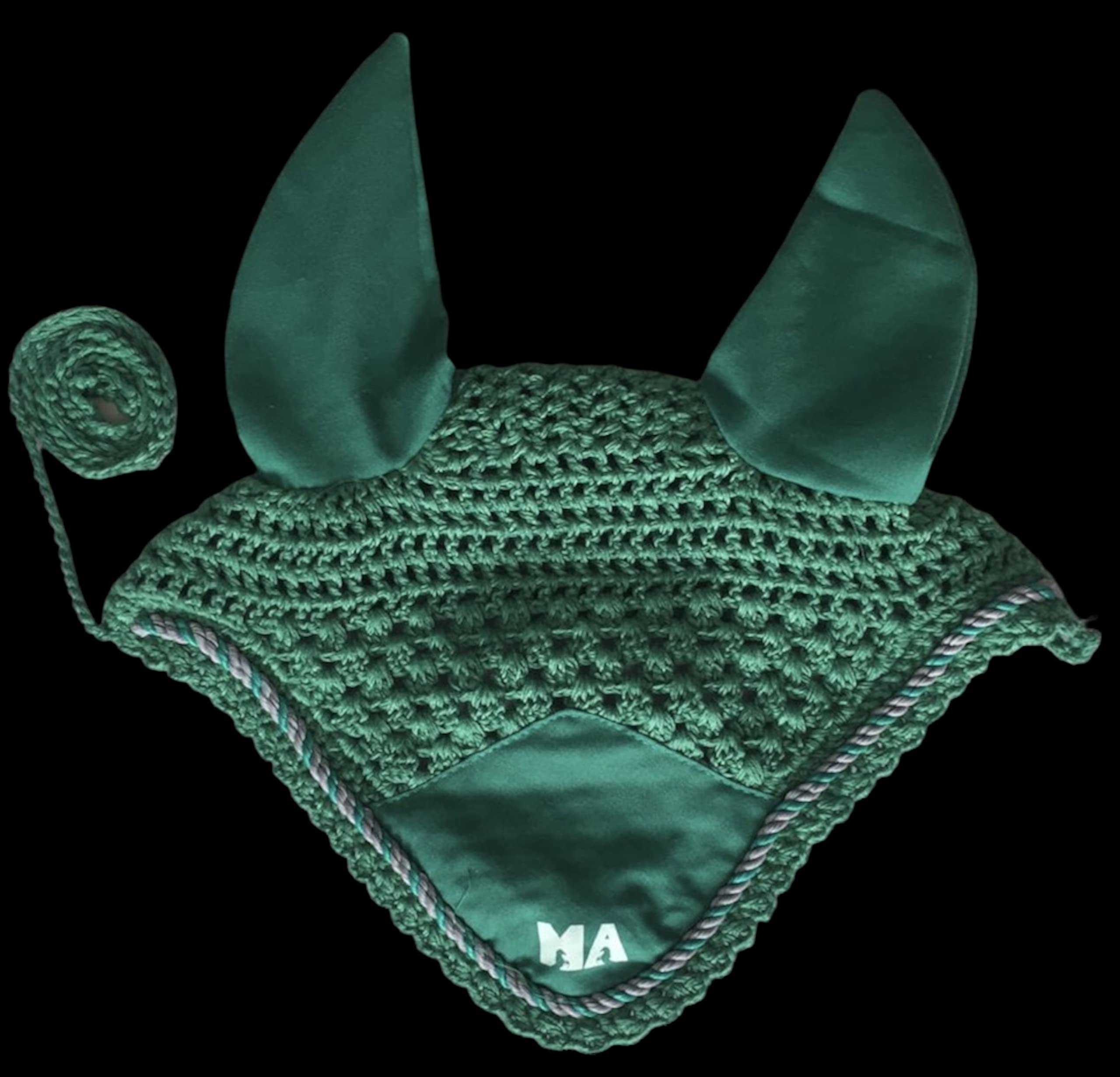 Majestic Ally Handcrafted Crochet Fly Veil Set - Includes 2 Pieces with Ear Nets and Braided Rope for Horses (Turquoise) - Image 4