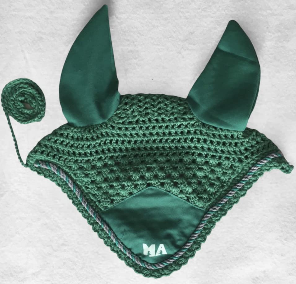 Majestic Ally Handcrafted Crochet Fly Veil Set - Includes 2 Pieces with Ear Nets and Braided Rope for Horses (Turquoise) - Image 5