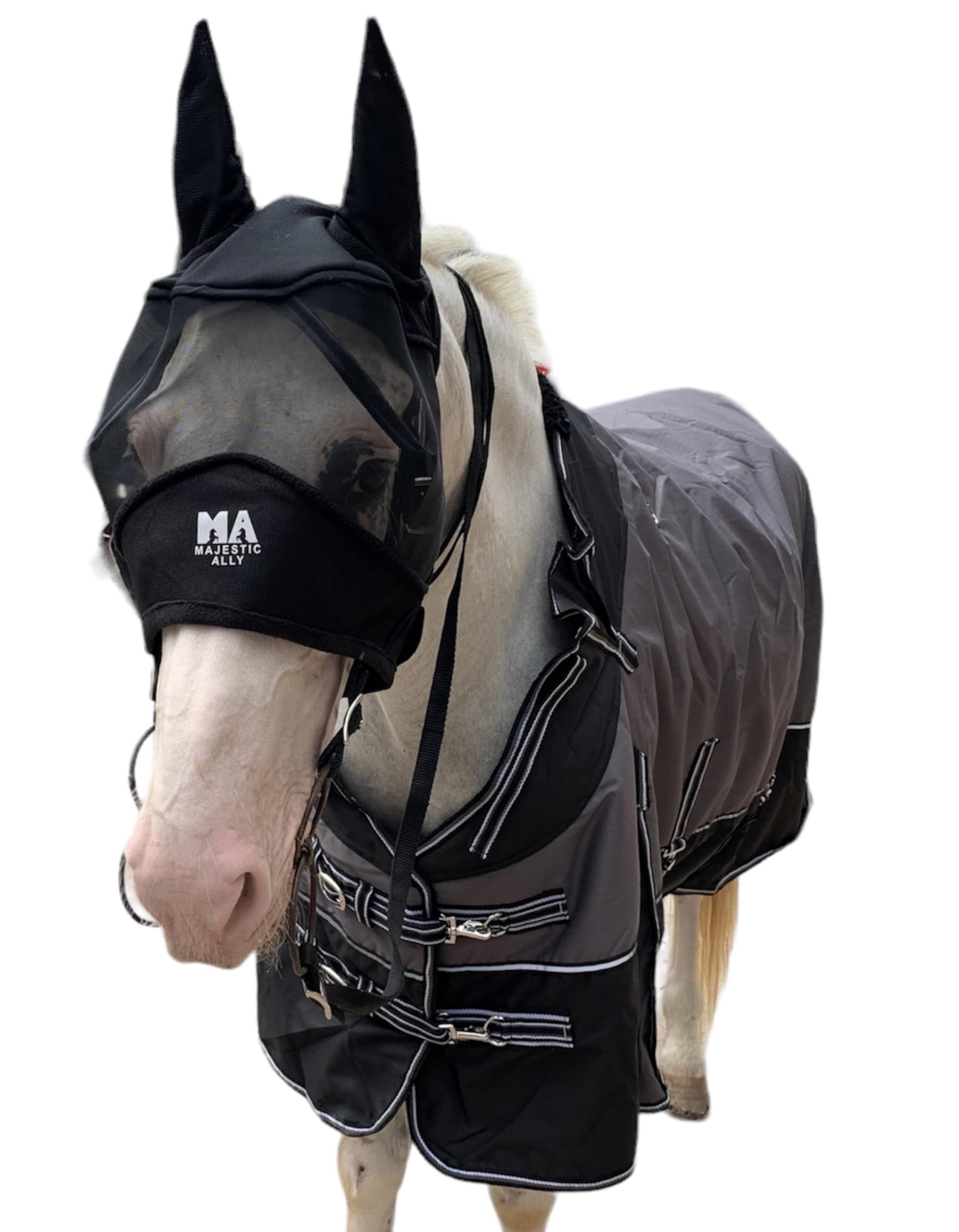 Majestic Ally Horse Fly Mask with Ears, Comfort Durable Fine Mesh, Soft Fleece Touch on Skin, Protect Eyes and Ears (Black) - Image 3