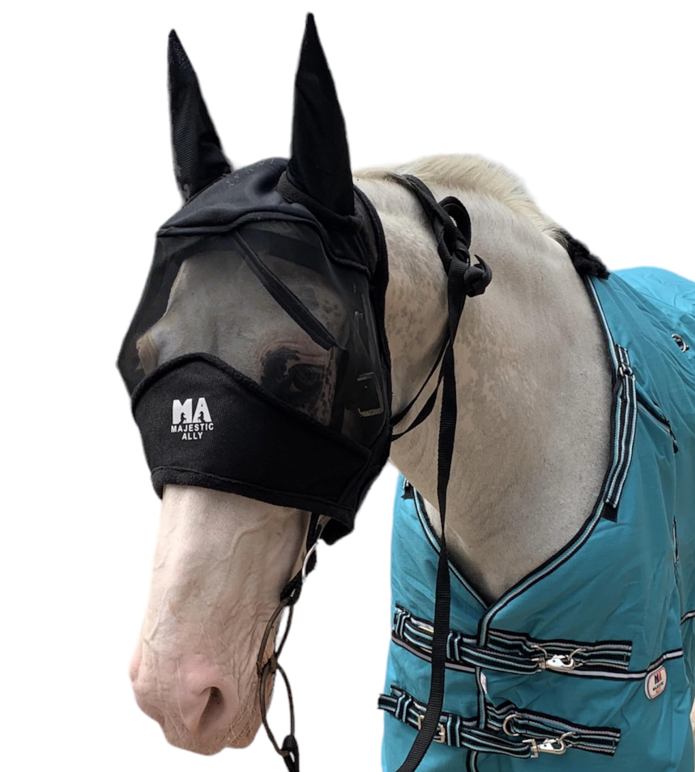 Majestic Ally Horse Fly Mask with Ears, Comfort Durable Fine Mesh, Soft Fleece Touch on Skin, Protect Eyes and Ears (Black) - Image 5