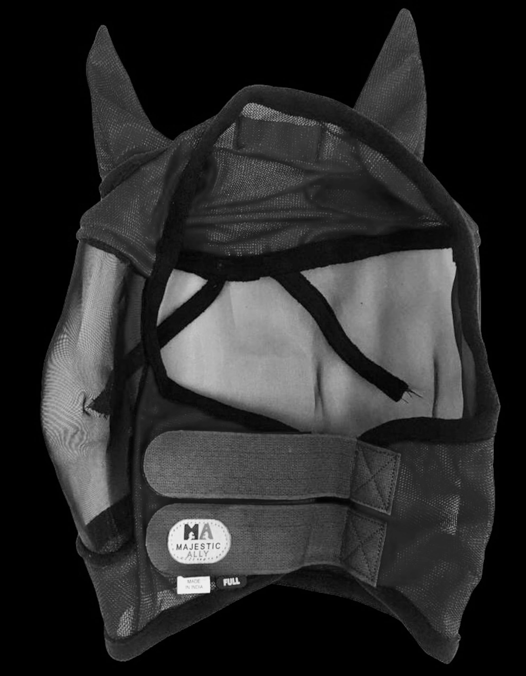 Majestic Ally Horse Fly Mask with Ears, Comfort Durable Fine Mesh, Soft Fleece Touch on Skin, Protect Eyes and Ears (Black) - Image 6