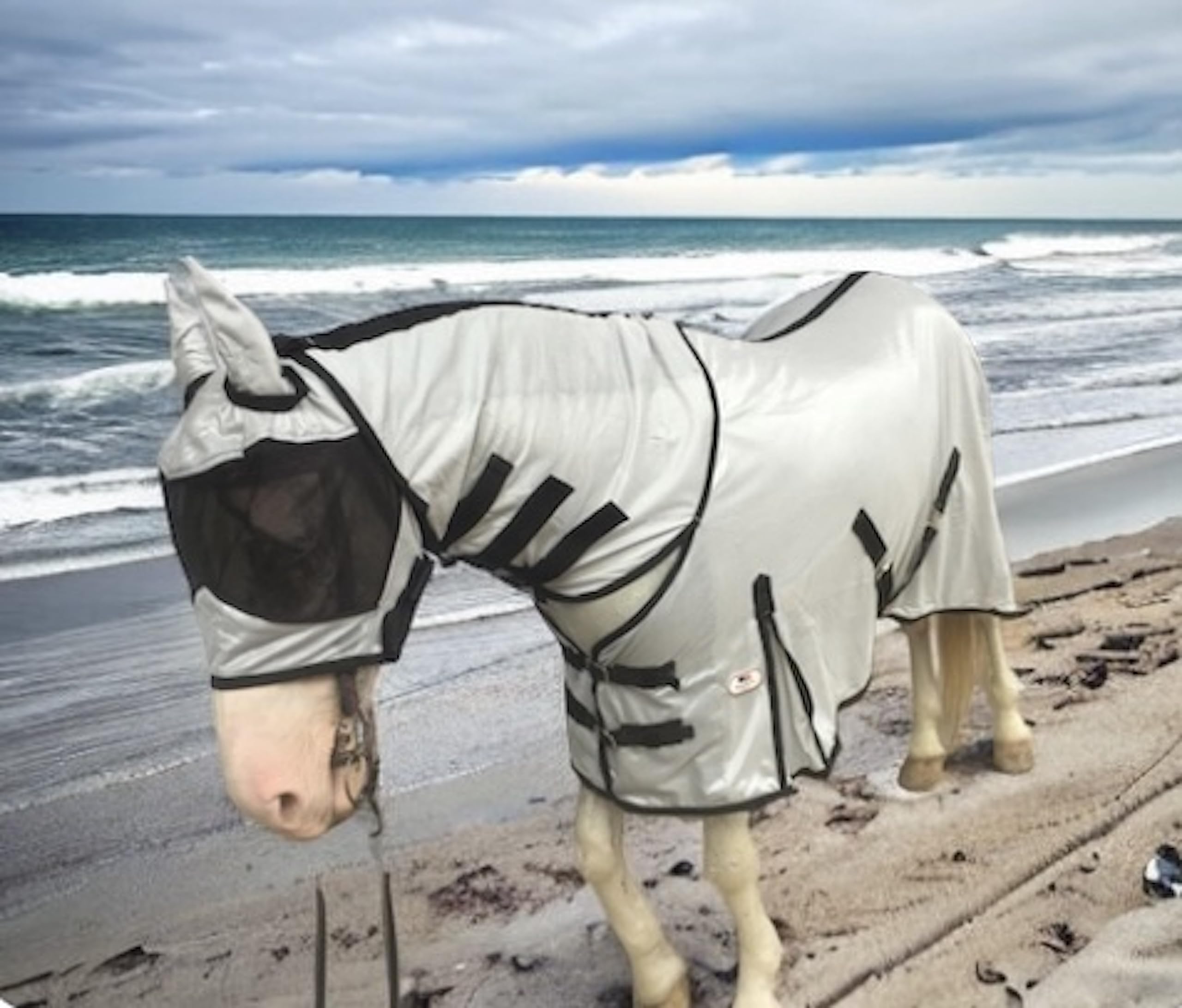 Majestic Ally Horse Fly Sheet with Neck Cover and Head Mask, Breathable UV and Bite Equine Protection, Adjustable Body Straps, Boarding or Turnout Accessory, Contoured Fit (Silver, 80 Inch) - Image 8