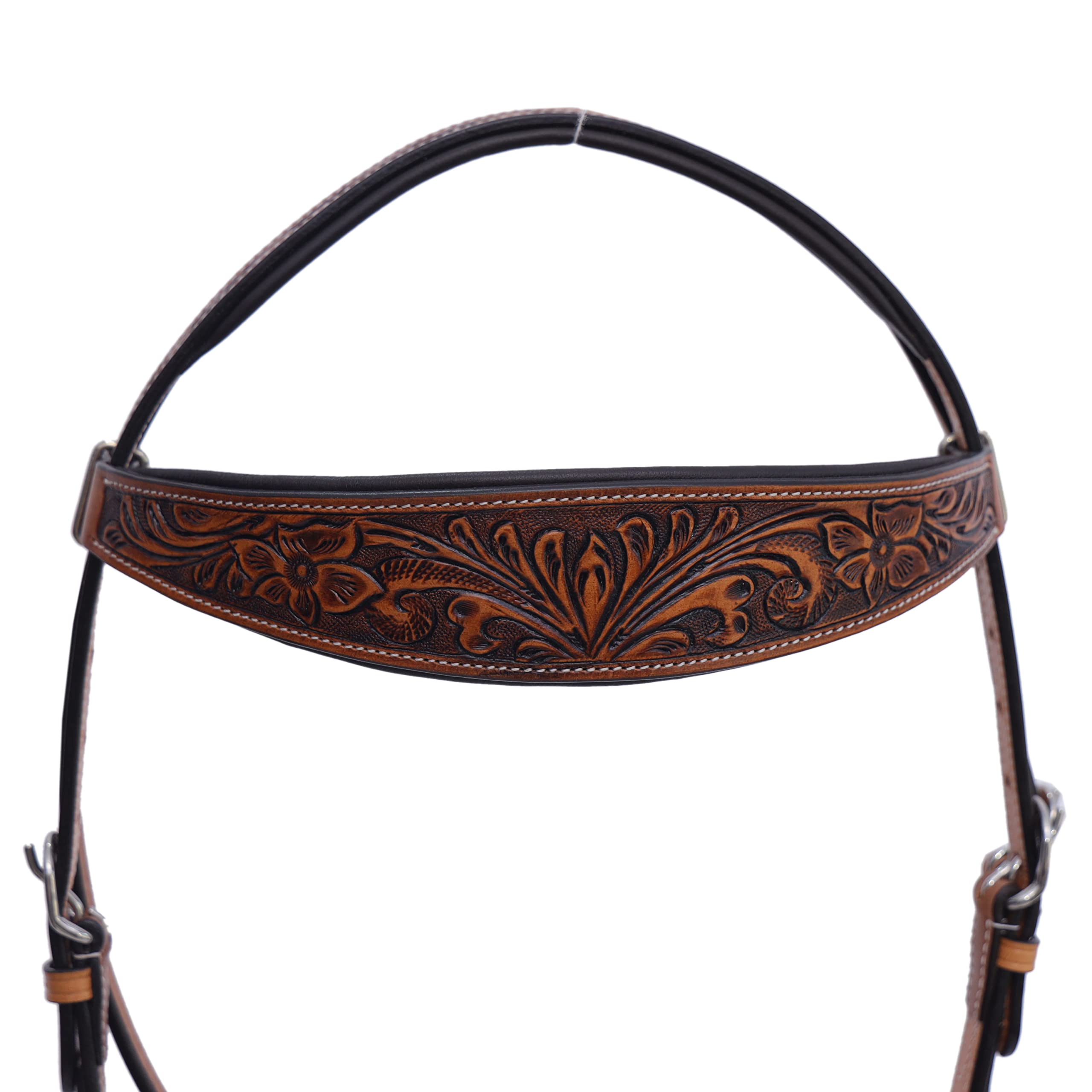 Majestic Ally Horse Headstall, Natural, Super Leather, Antique, Tooling, Quick Bit Change Padded Western Browband Headstall - Image 4