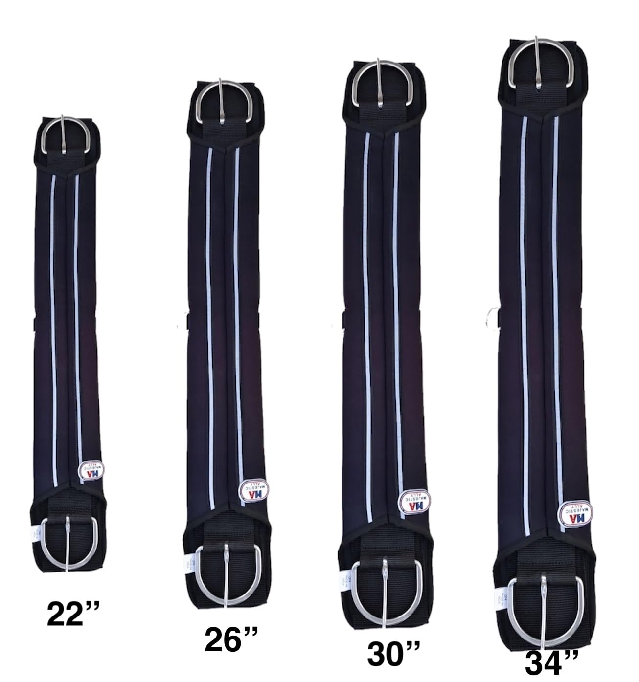 Majestic Ally Neoprene Straight Cinch Girth Stainless Steal Buckles Black -22'', 26",30" and 34" - Image 3