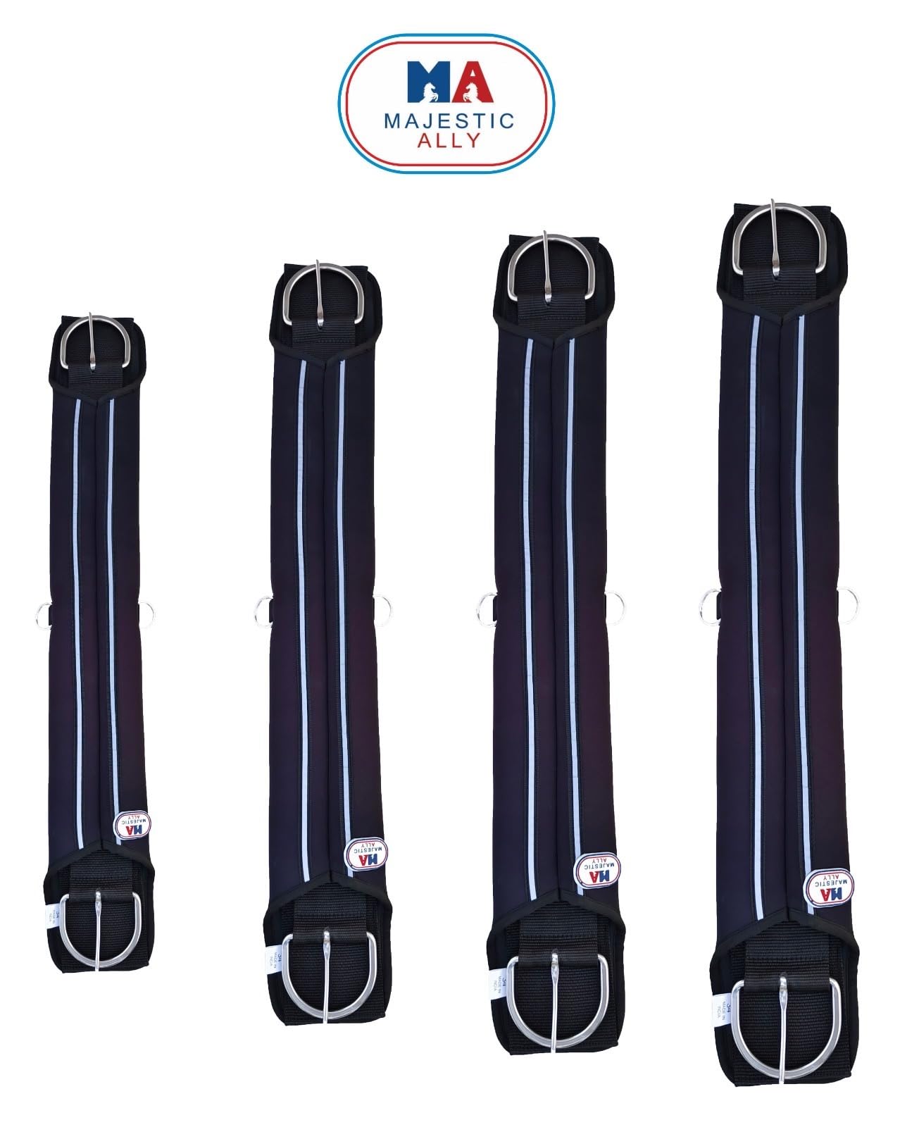 Majestic Ally Neoprene Straight Cinch Girth Stainless Steal Buckles Black -22'', 26",30" and 34" - Image 4