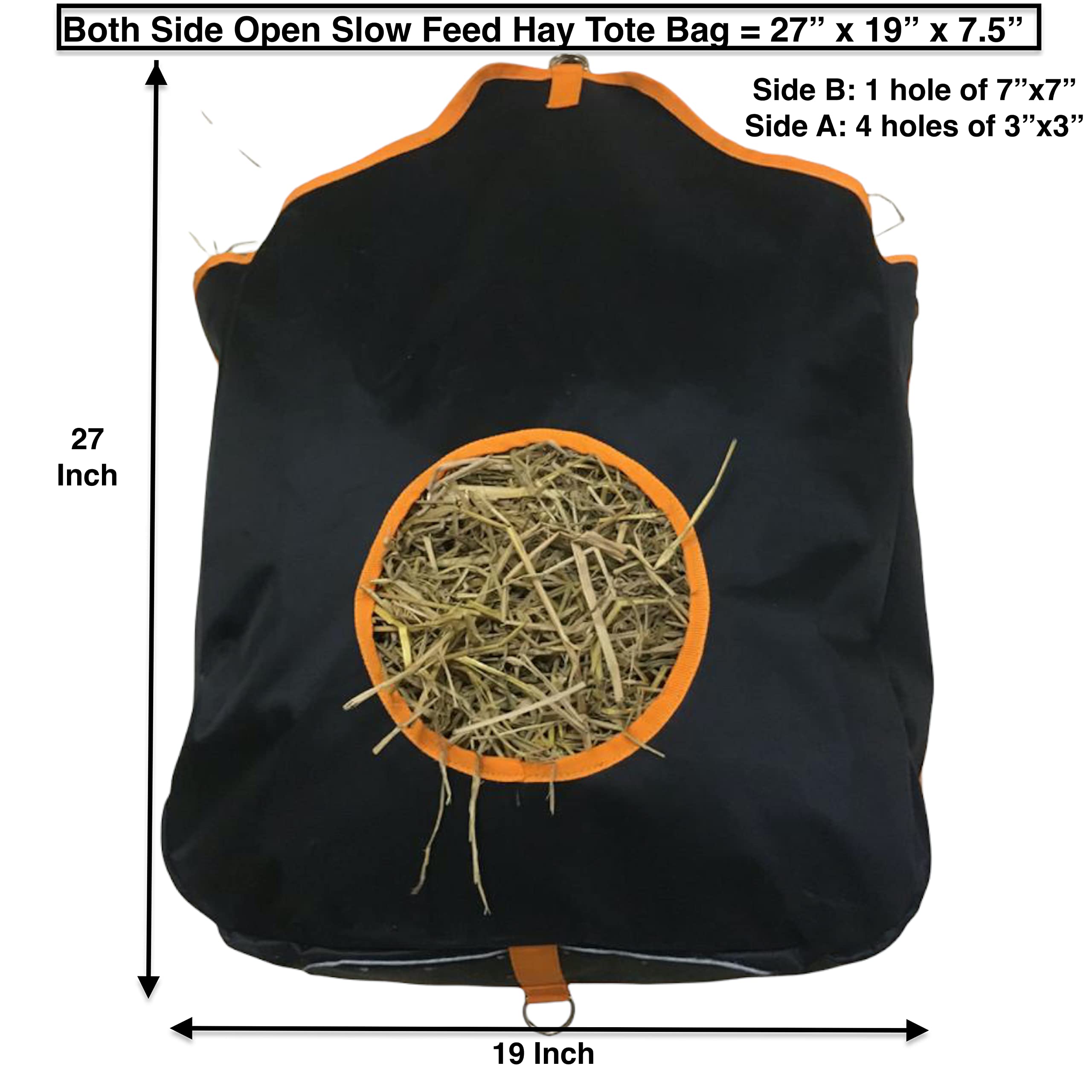 Majestic Ally Nylon Hay Feeder Tote Bag for Horse, Goat, Sheep - Double Sides Open Feed Hole with Faux Leather Ventilated Bottom- Premium Quality -Simulates Grazing - Reduces Waste (Black) - Image 4